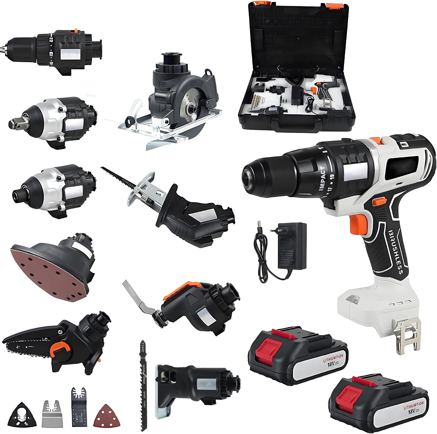 Cordless Power Tool Combo Kit, 20V Electric Tool Set, 10 Electric Tools Multi-Functional Woodworking Set, with 2 * 4.0Ah Batteries and Carrying Case, Used for Homes and Gardens