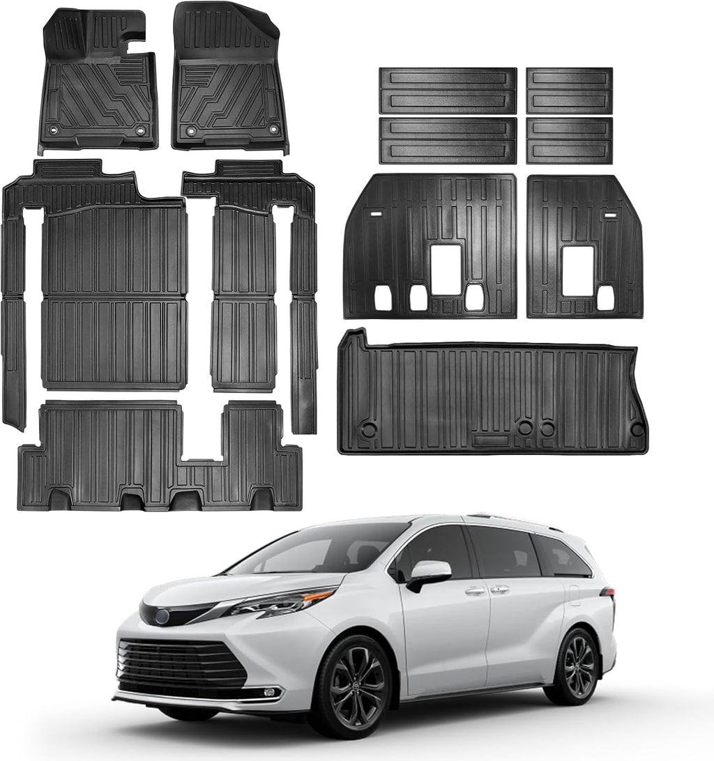 Compatible for 2021-2025 2026 Toyota Sienna Floor mats Full Set All Weather car Floor mats for Toyota Sienna 2026 2025 2024 2023 2022 2021 Accessories (Only Fit 8 Passenger Model with Spare tire)