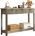 RUSTOWN Fluted Wood Console Table with 3 Drawers, 47.2' Modern Farmhouse Sofa Table & Entryway Table with Open Storage Shelf, Narrow Hallway Table for Living Room, Foyer and Hallway (Washed Oak)