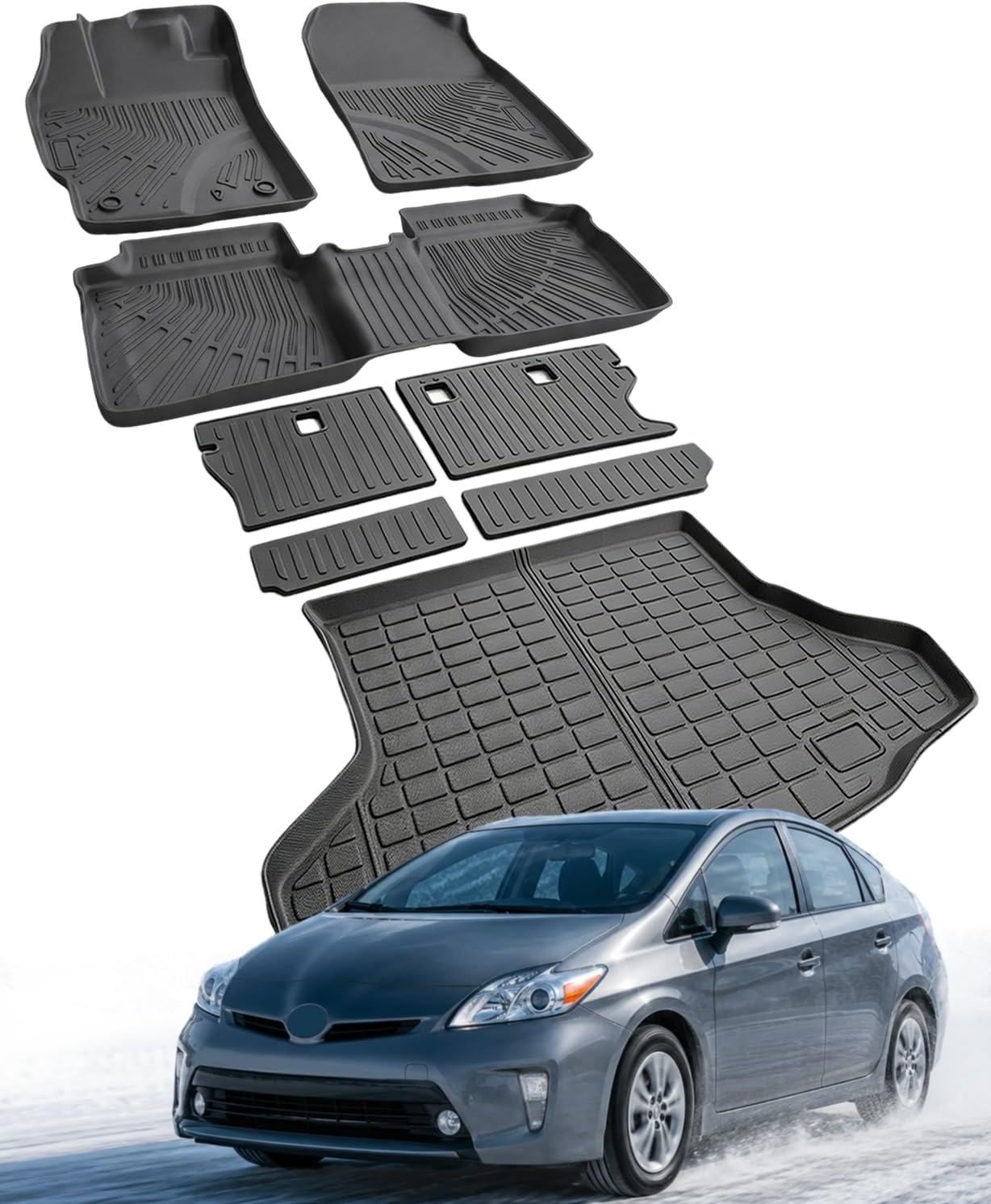 Floor Mats Compatible with Toyota Prius 2010-2015(Not Fit Plug in,V or C Model),All Weather Protection TPE Cargo Liner with Backrest Mats Accessories for Prius 2010 2011 2012 2013 2014 2015