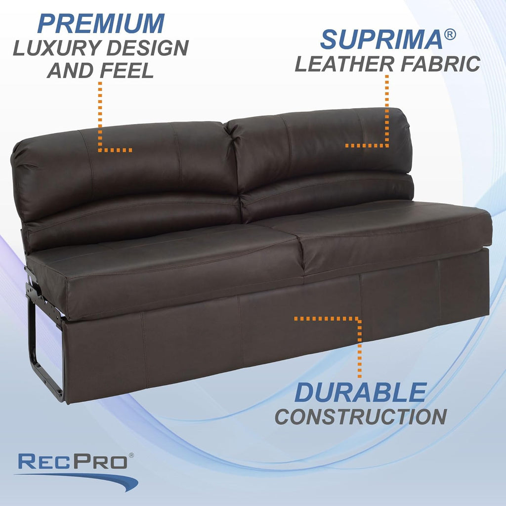 RecPro Charles RV Jackknife Sofa | Love Seat | Sleeper Sofa | Length Options 62', 68', 72' (72 Inch, Chestnut)