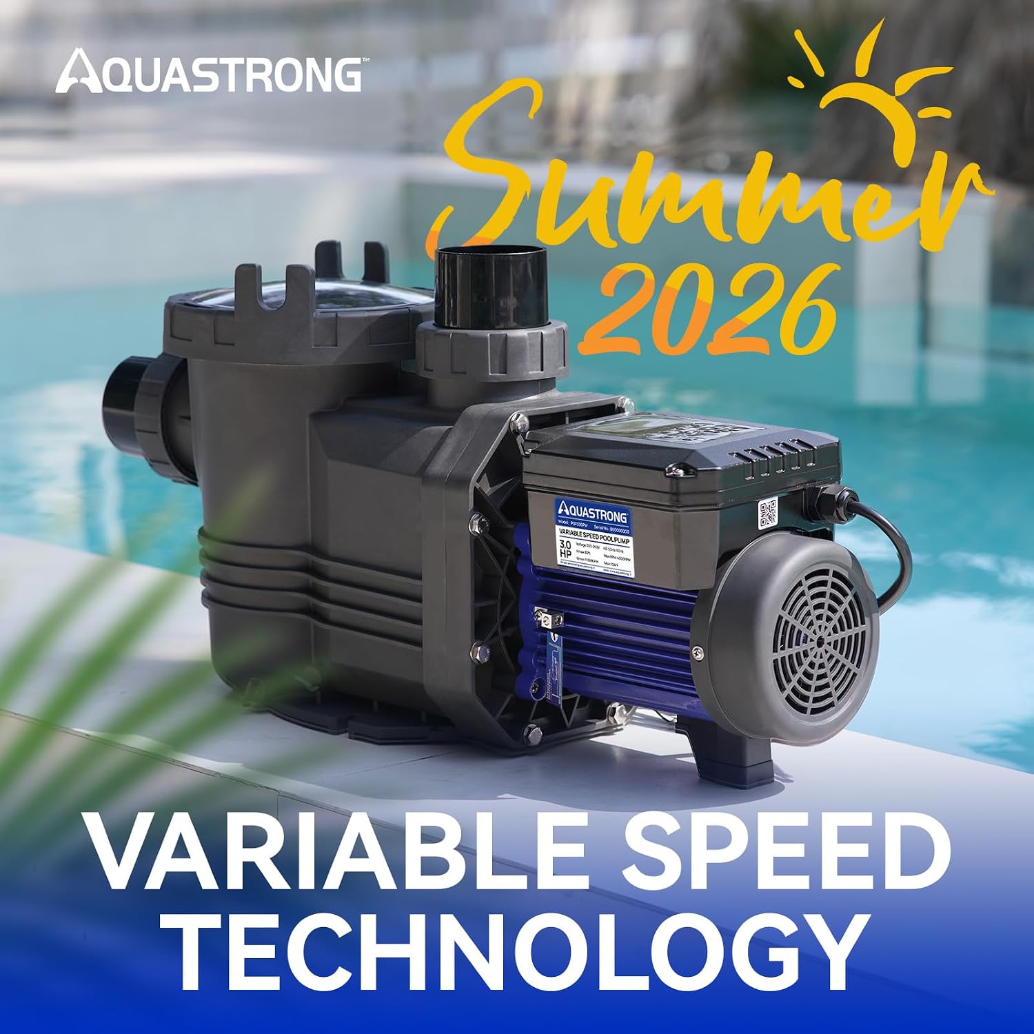 Aquastrong Variable Speed Pool Pump In/Above Pool Pump Energy Efficient High Flow Powerful Self Primming Swimming Pool Pumps with Filter Basket,Matta Black