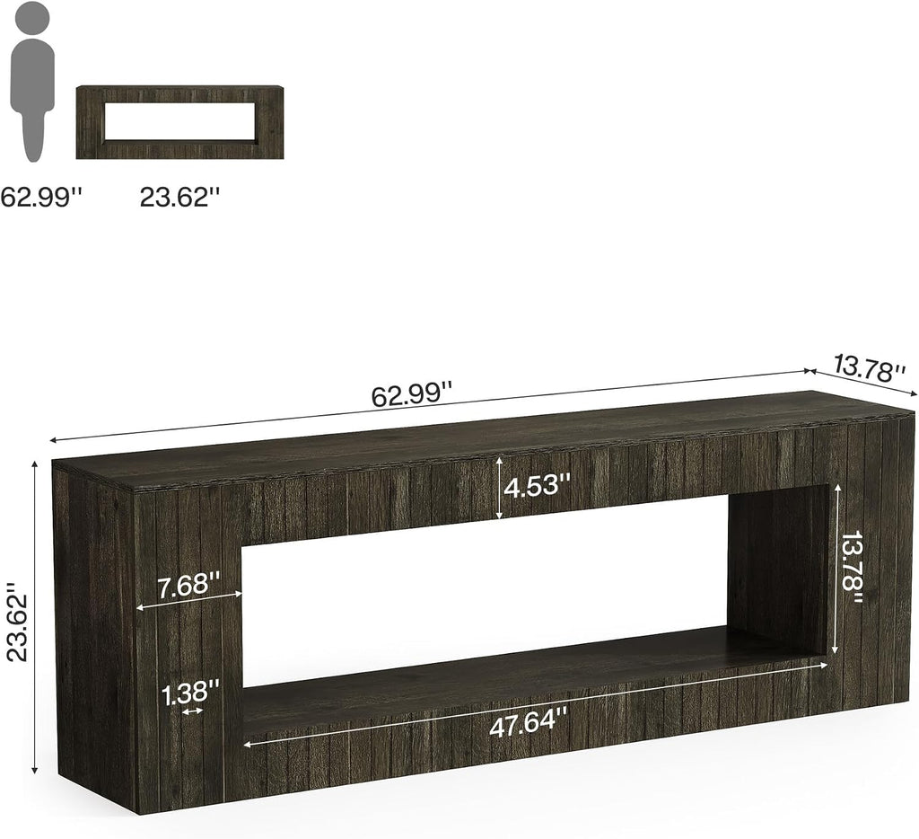 Tribesigns 63-Inch Low Sofa Console Table with Storage Shelf, 2-Tier Wooden Long Entryway Table, Industrial Behind Couch Unit for Living Room, Study Room, Entrance, Hallway