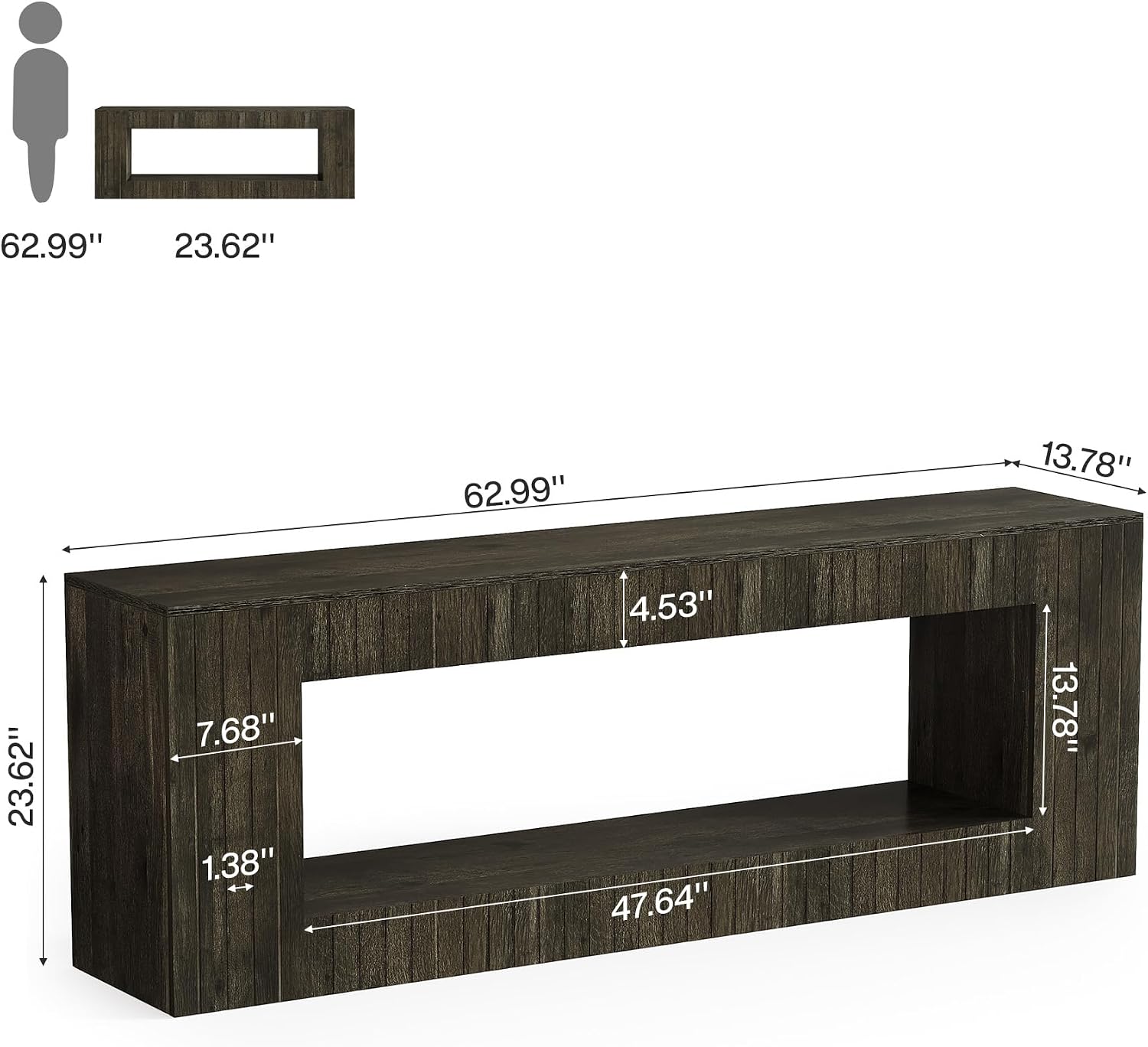 Tribesigns 63-Inch Low Sofa Console Table with Storage Shelf, 2-Tier Wooden Long Entryway Table, Industrial Behind Couch Unit for Living Room, Study Room, Entrance, Hallway