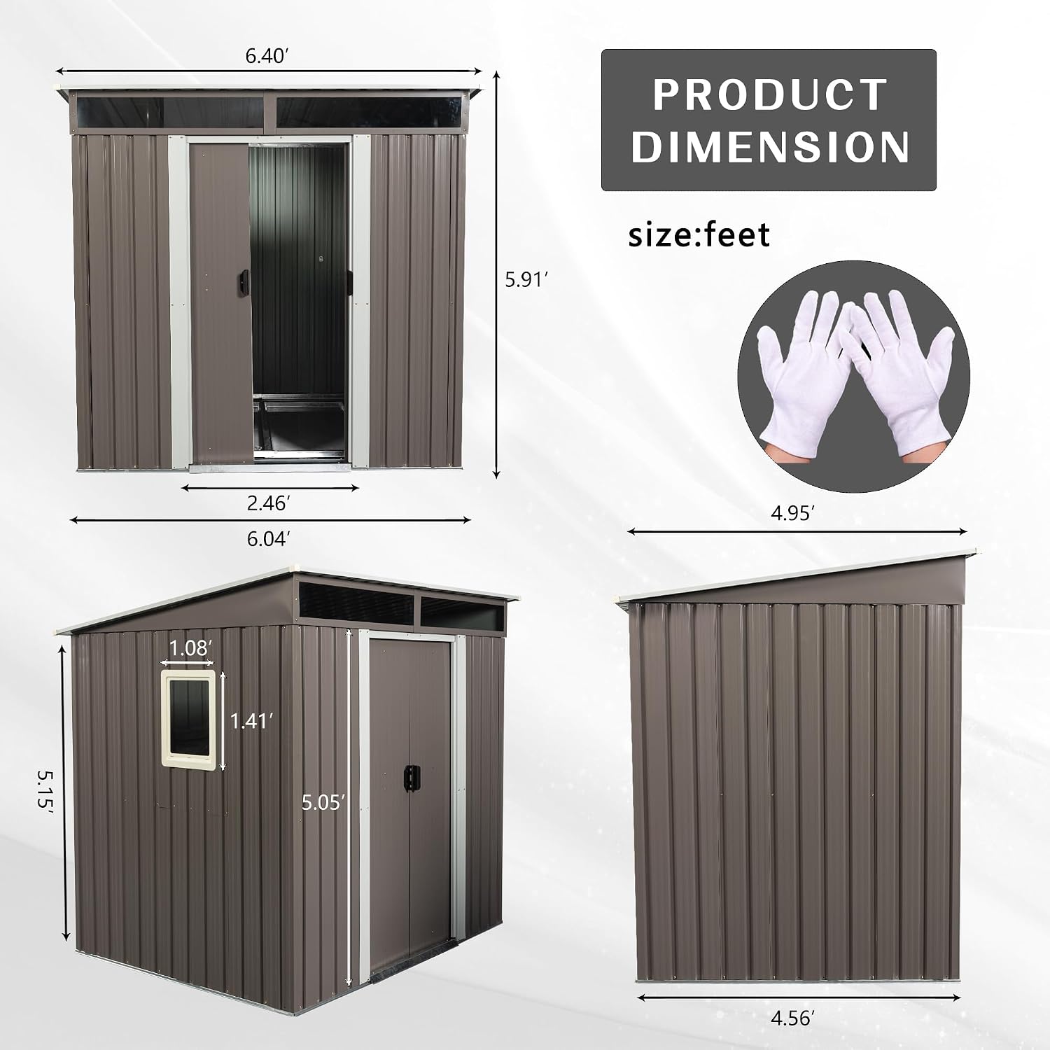 Outdoor Storage Shed 6.4 x 5 FT Storage shed with Floor Frame Galvanized Steel Garden Shed with Window&Lockable Doors,Sheds & Outdoor Storage Clearance for Backyard Patio Lawn (Gray)