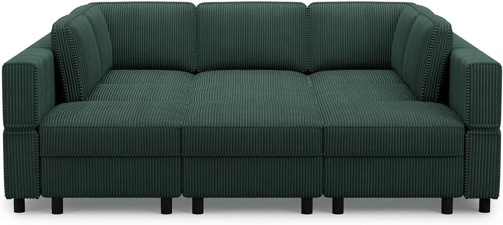 Belffin 9 Seats Corduroy Modular Sectional Sofa, Comfy Upholstered Sectional Couches for Living Room,Green