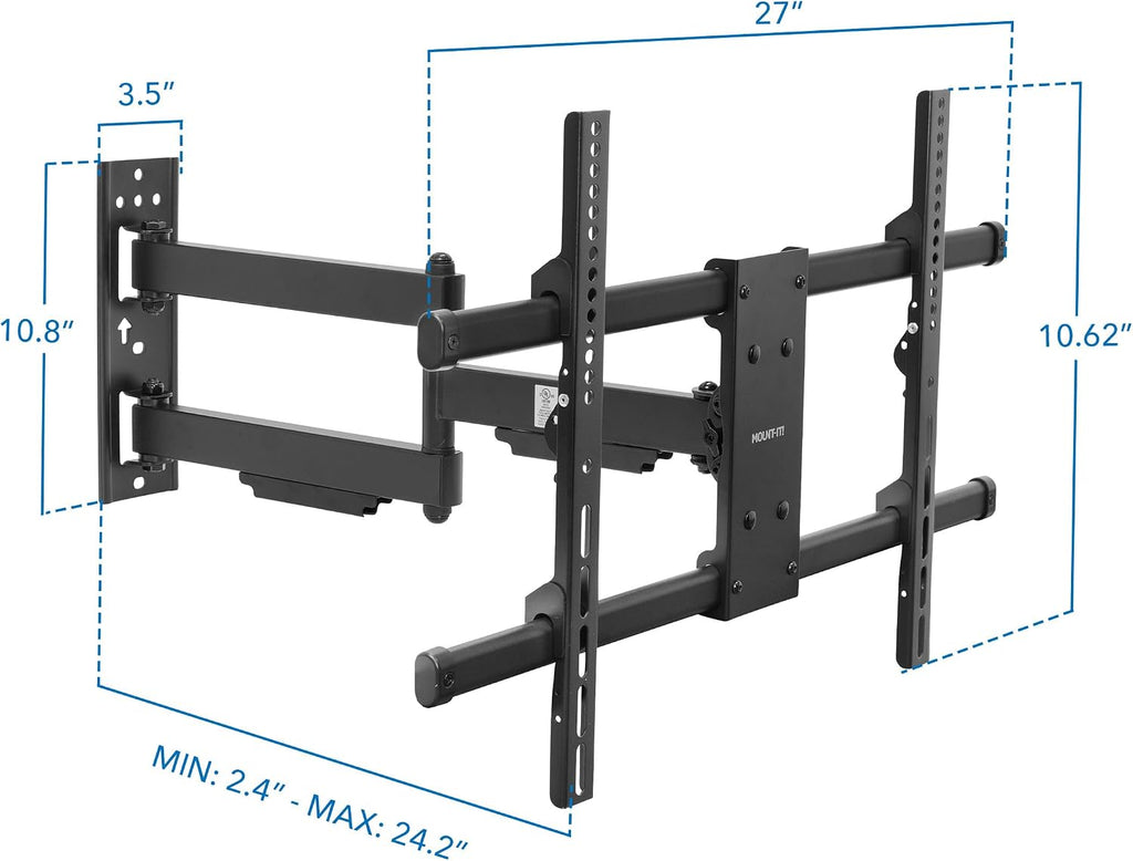 Mount-It! UL Certified Heavy Duty Full Motion TV Wall Mount for Most 37-80 Inch Flat Screen TVs, Wall Mount Bracket Max VESA 600x400, Holds up to 110lb, Full Motion TV Mount 55 inch, 65 inch, 80 inch