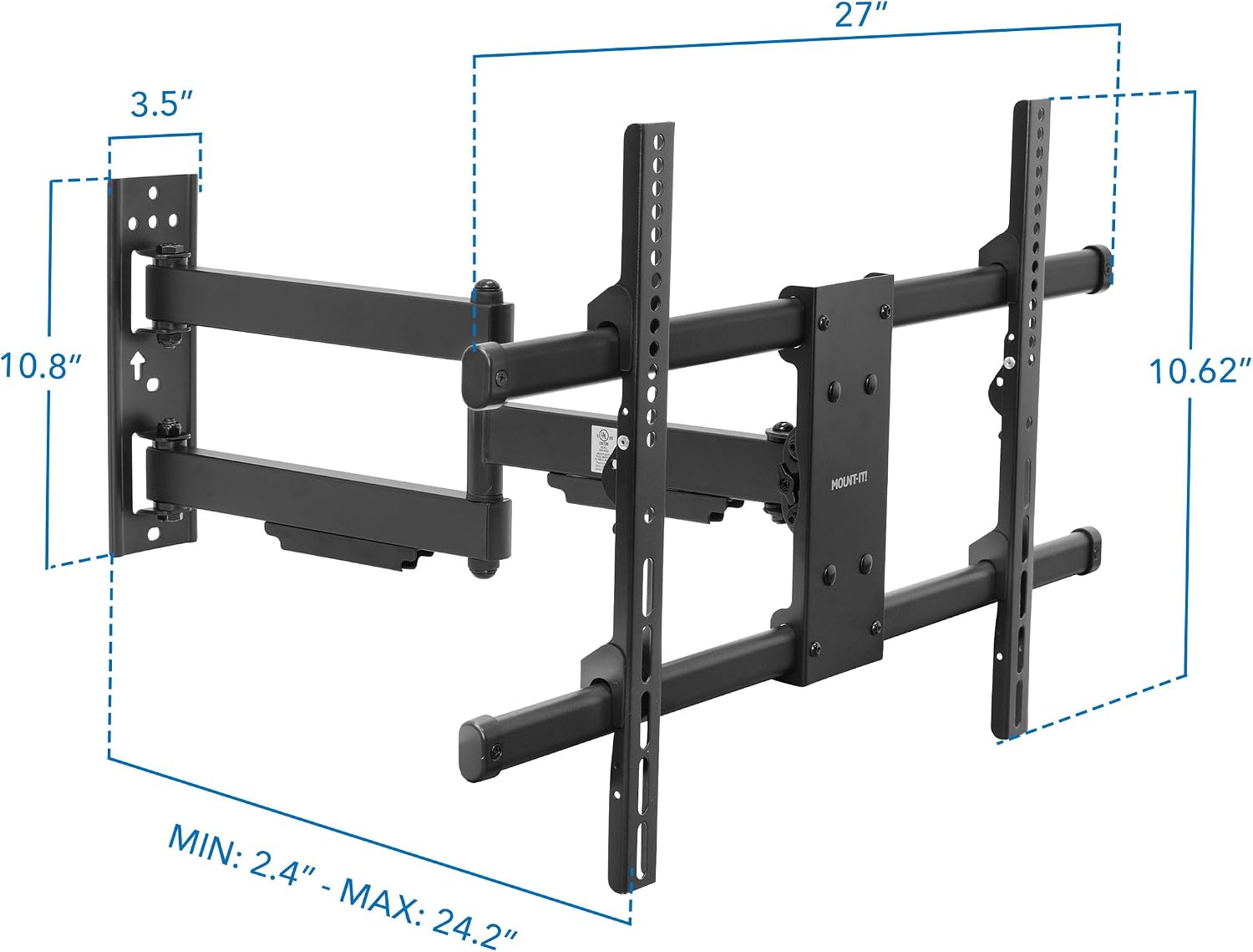Mount-It! UL Certified Heavy Duty Full Motion TV Wall Mount for Most 37-80 Inch Flat Screen TVs, Wall Mount Bracket Max VESA 600x400, Holds up to 110lb, Full Motion TV Mount 55 inch, 65 inch, 80 inch
