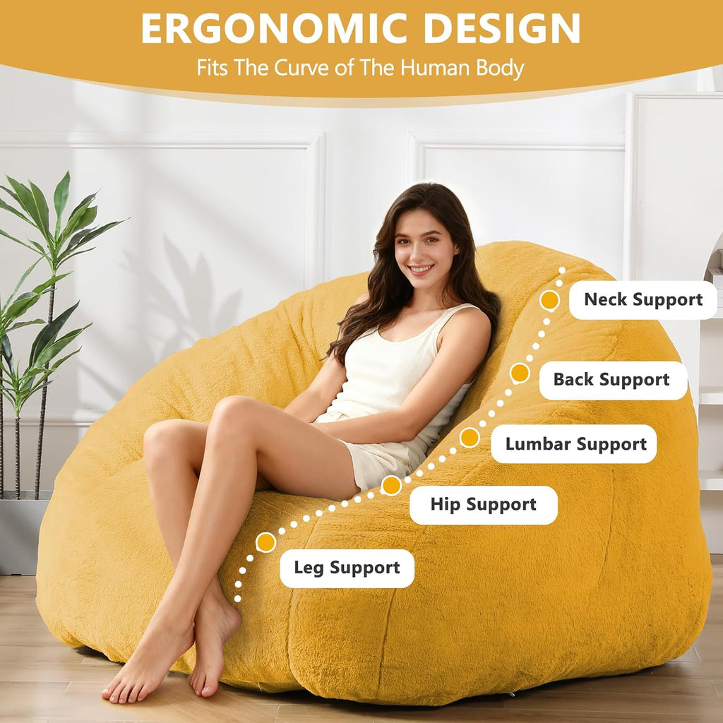 Bean Bag Chair for Adults, Soft Faux Fur Giant Beanbag Chairs, Oversized Cozy Bean Bag Couch Large Reading Chair, Comfy Bean Bag Sofa for Living Room, Bedroom & Dorm, Yellow
