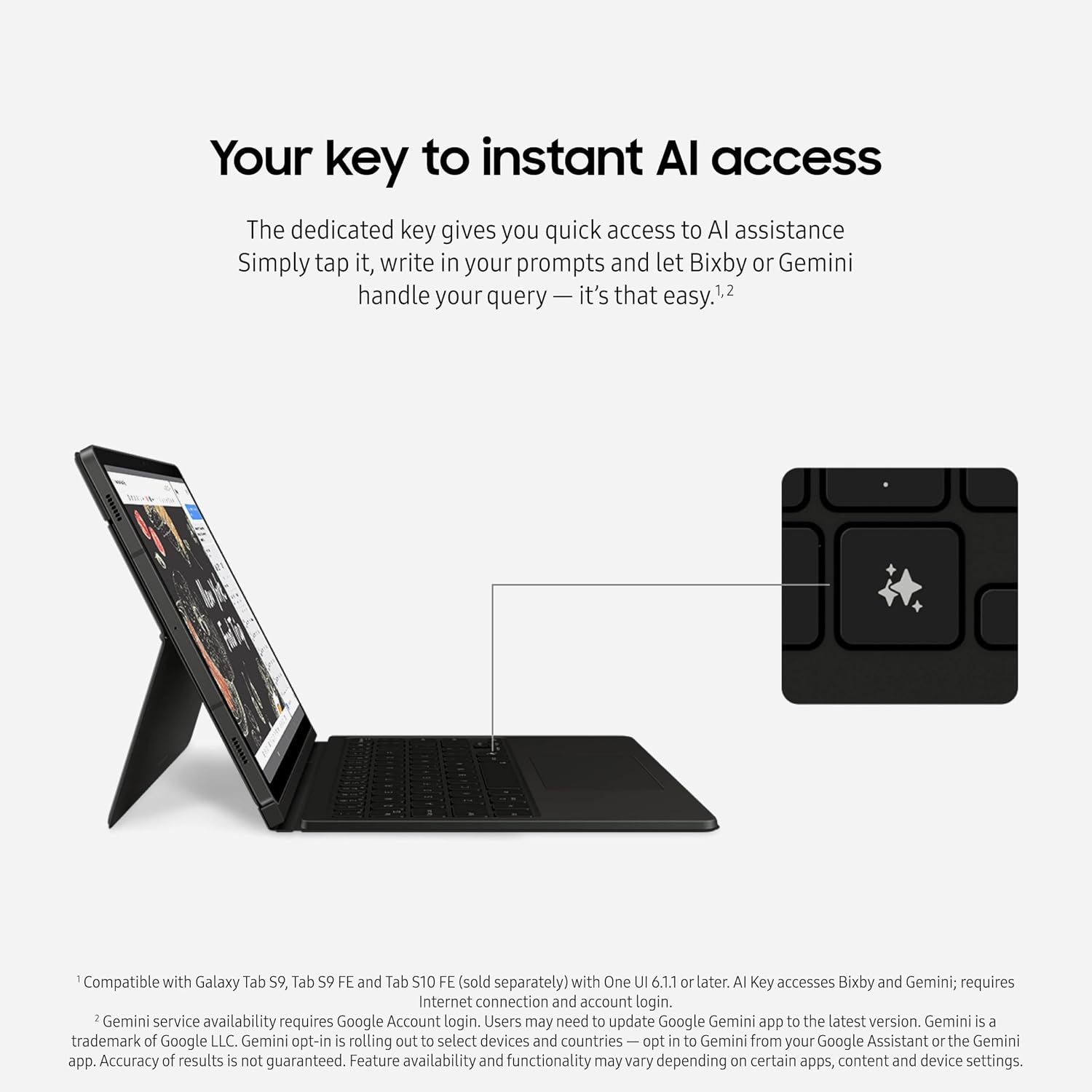 Samsung Galaxy Tab S9 | S9 FE | S10 FE, FE Book Cover Keyboard AI Key for Galaxy Tab S10 FE, Detachable Platform, PC-Like Experience, Wireless Keyboard Sharing, Black