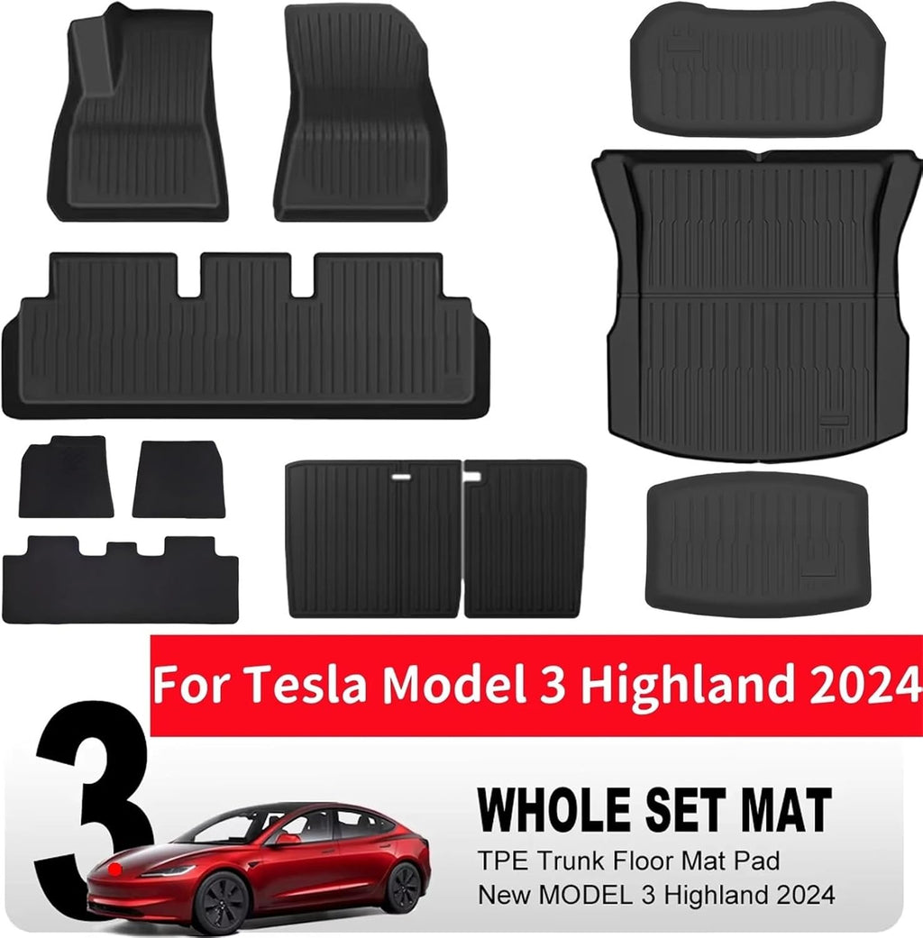 for Tesla Model 3 2024 Highland Floor Mats Cargo Liner Waterproof Anti-Slip Trunk Mat TPE Pads Accessories(6PCS Blanket Set,Right Hand Drive)