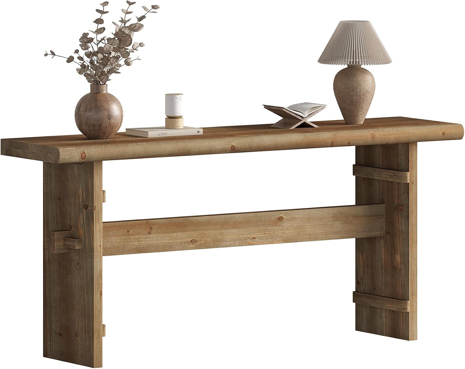TRIBEWOOD 63-Inch Solid Wood Console Table for Entryway, Narrow Long Farmhouse Sofa Table Behind Couch, for Foyer, Hallway, Living Room, Easy Asswmbly, Brown Greige
