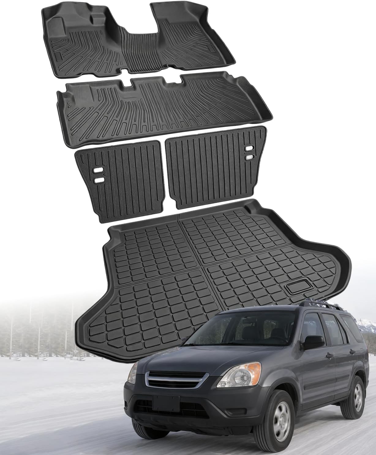 Floor Mats Compatible with Honda CRV 2001-2006 (Not Fit Manual transmissions),All Weather Protection Duarble TPE Cargo Liner with Backrest Mats Accessories Compatible with Honda CRV 2001-2006