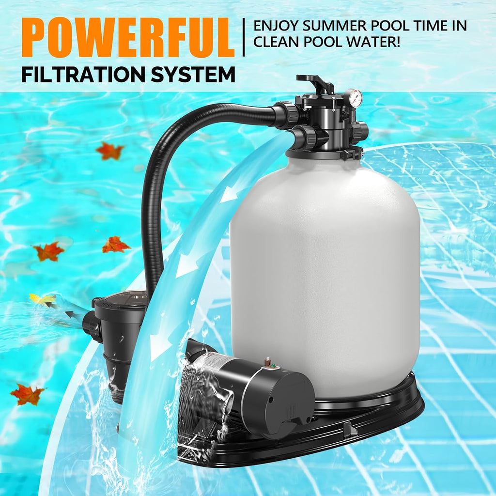 VINGLI 24 in Sand Filter Pump, 4227 GPH 1.5 HP Commercial Grade Heavy Duty Pool Filter Pump with 7-Way Valve for Large Above Ground & Inground Pools Up to 20000 Gallons