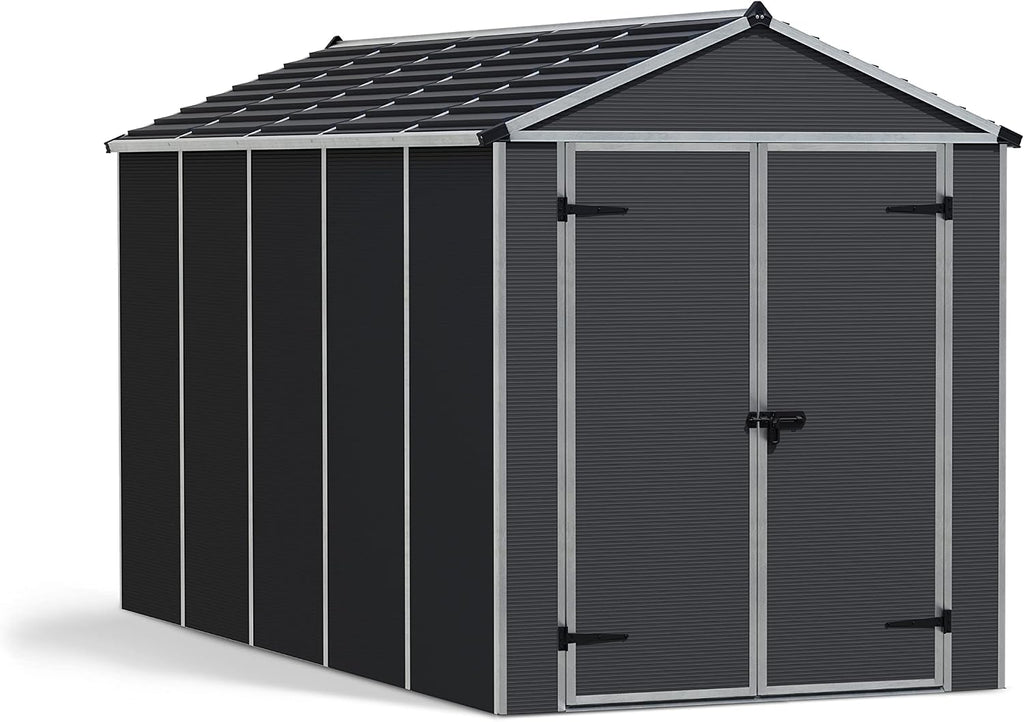 Palram - Canopia Rubicon Storage Shed, 6'x12' DIY Backyard Shed, Gray Polycarbonate Panels and Aluminum Frame, Sheds & Outdoor Storage for Lawn Mower, Bike, Garden Tools, Outdoor Storage Box Shed