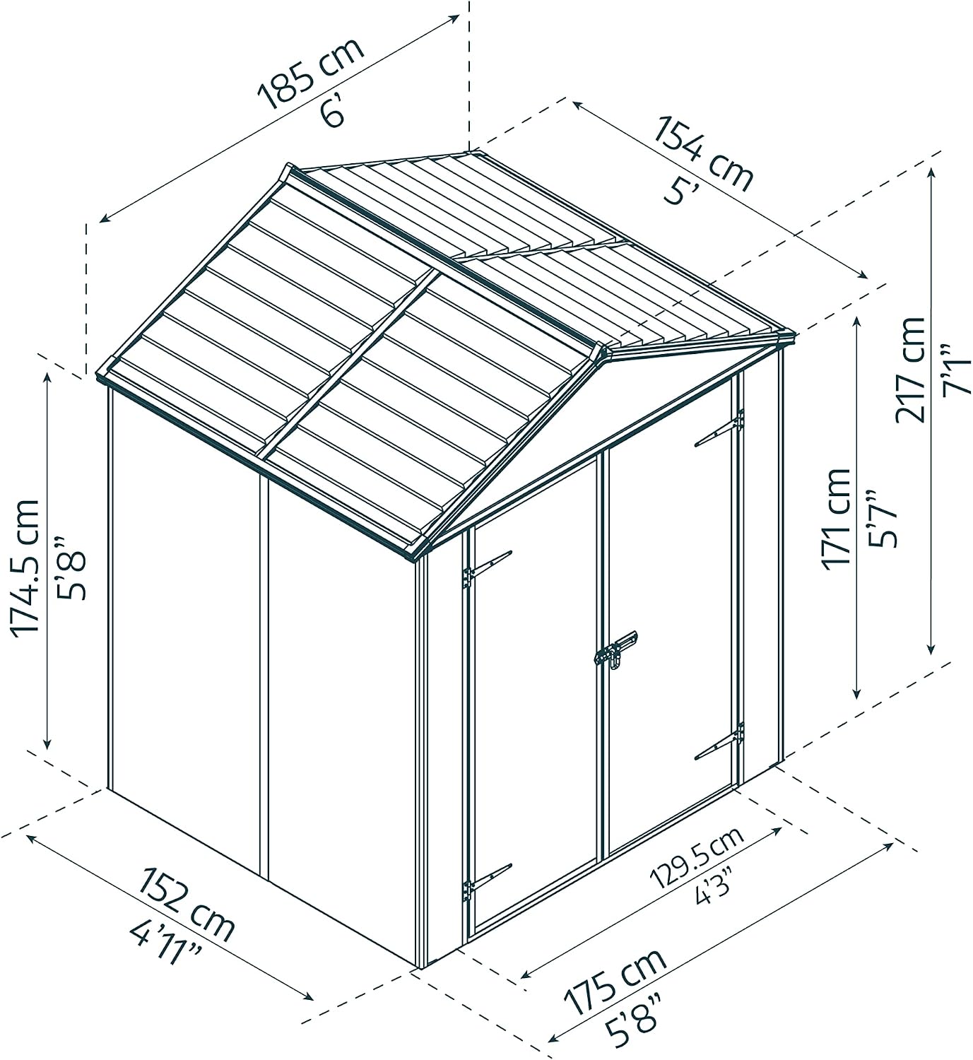 Palram - Canopia Rubicon Storage Shed, 6'x 5' DIY Backyard Shed, Gray Polycarbonate Panels and Aluminum Frame, Sheds & Outdoor Storage for Lawn Mower, Bike, Garden Tools, Outdoor Storage Box Shed