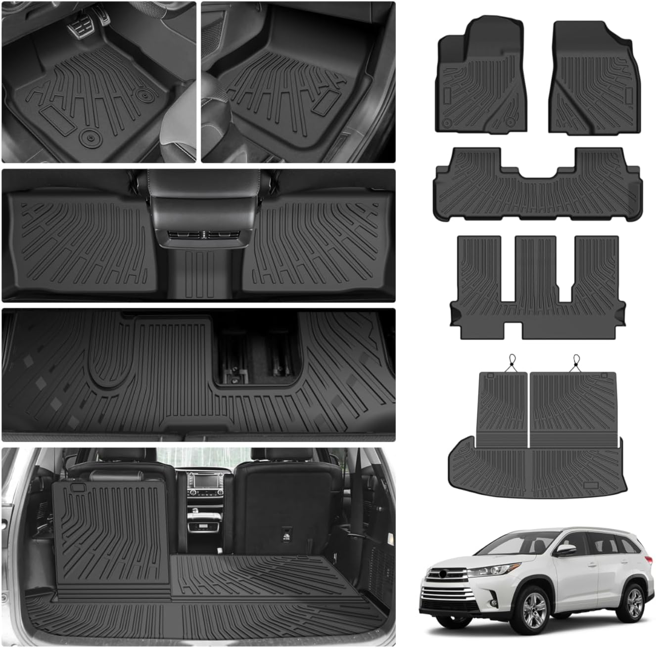 Cartist Floor Mats for Toyota Highlander 7 Seats (Not for Hybrid Models) 2014-2019, All Weather Cargo Liner for Highlander Accessories, Heavy Duty TPE Cargo Mats, Car Accessories
