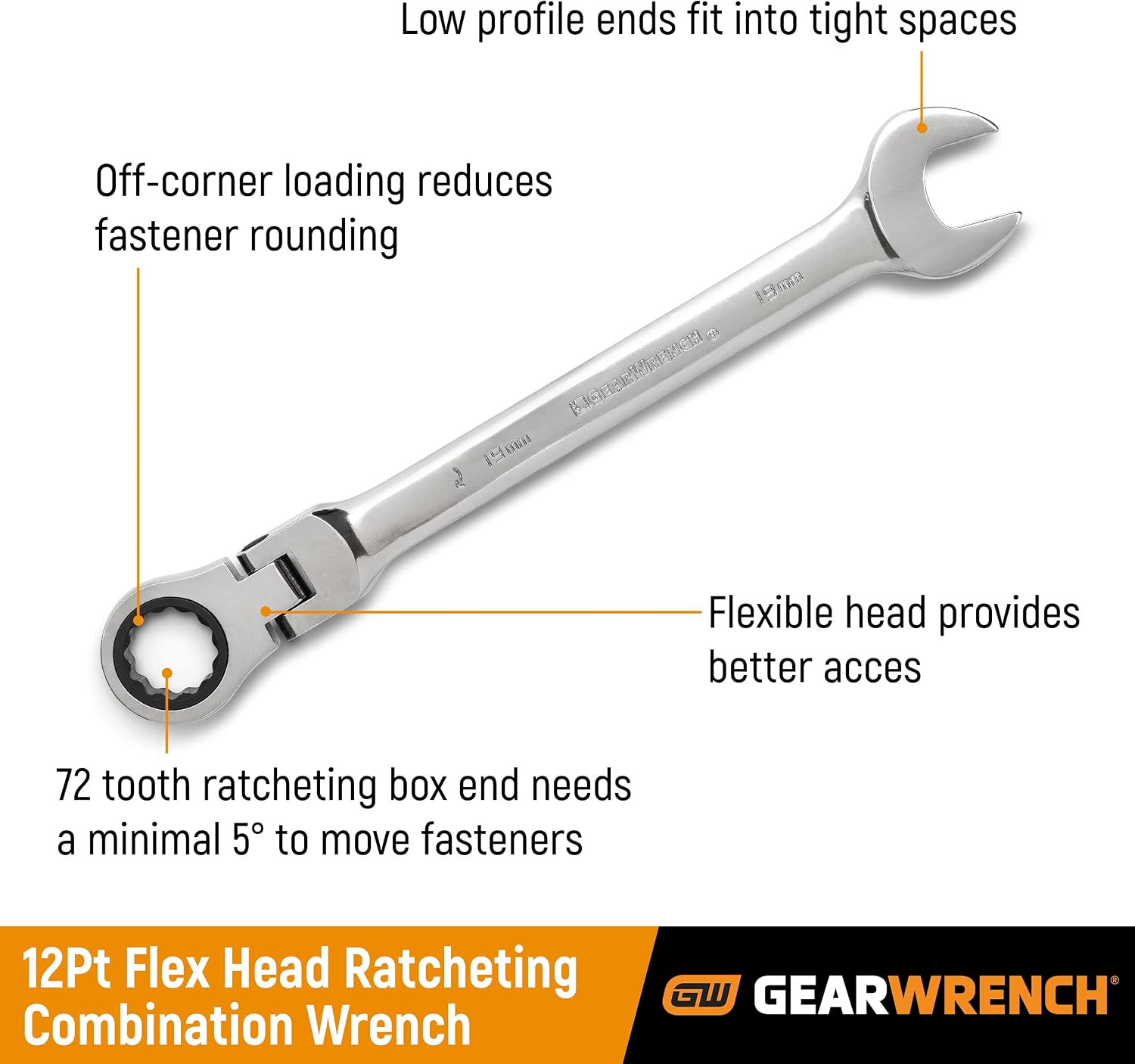 GEARWRENCH 12 Piece Flex Head Ratcheting Combination Wrench Set | 12 Point | Metric | 9901D