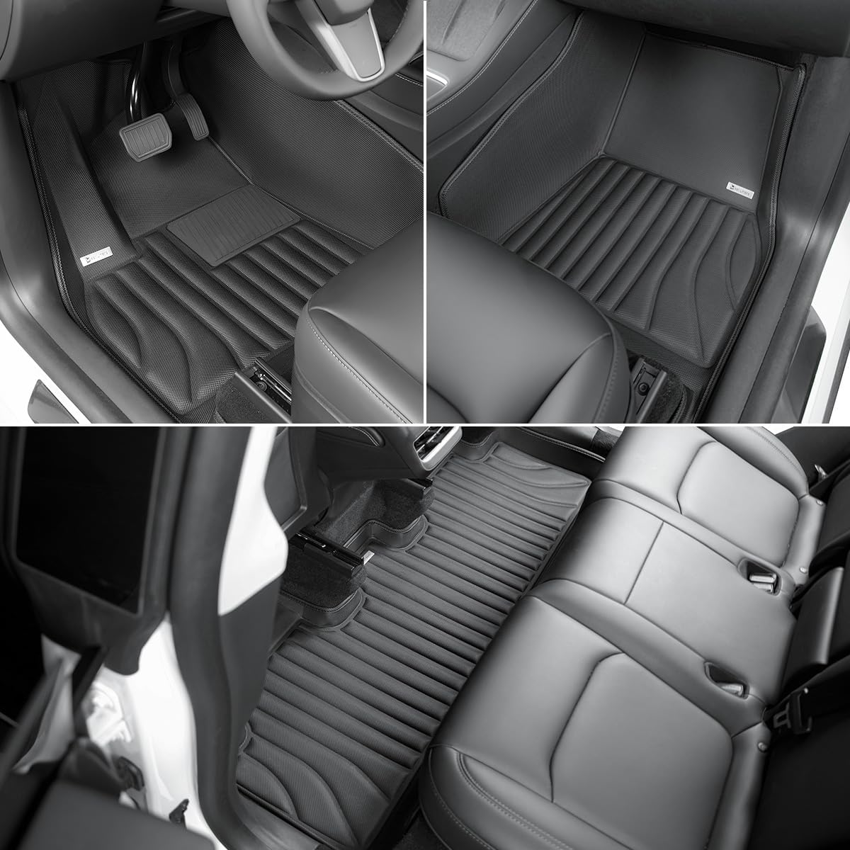 3PCS Extreme Coverage Floor Mats for Tesla Model Y (2021-2025) – Full 360° Cabin Protection, GapZero Fit with TrackGuard Rail Protection (Does NOT fit 7-Seat & Juniper)