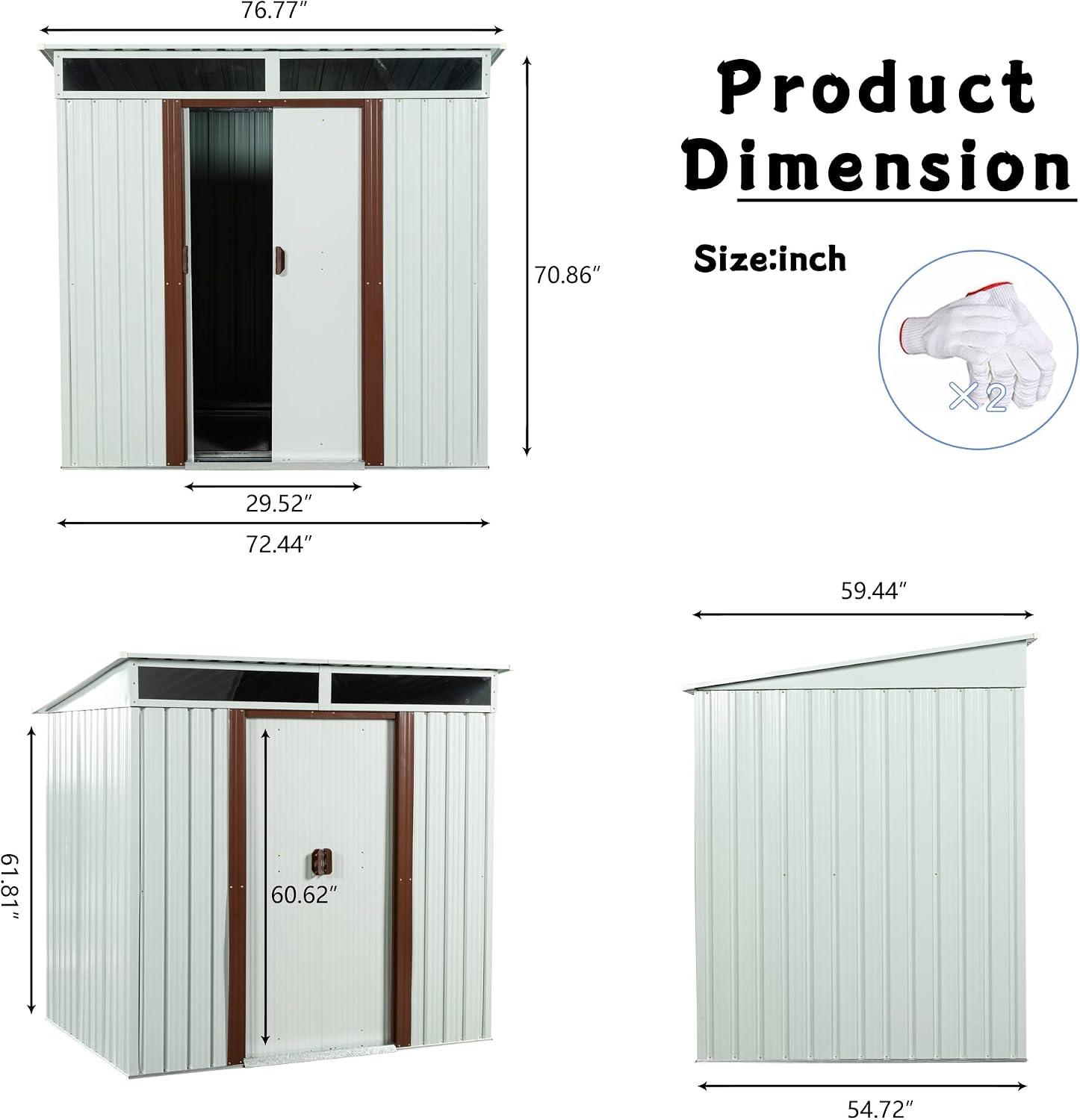 6.4 x 5ft Outdoor Metal Storage Shed，with Lockable Doors, Floor Frame, Sun Protection, Waterproof Tool Storage Shed for Patio, Lawn,Backyard (White-6.4 x 5ft)