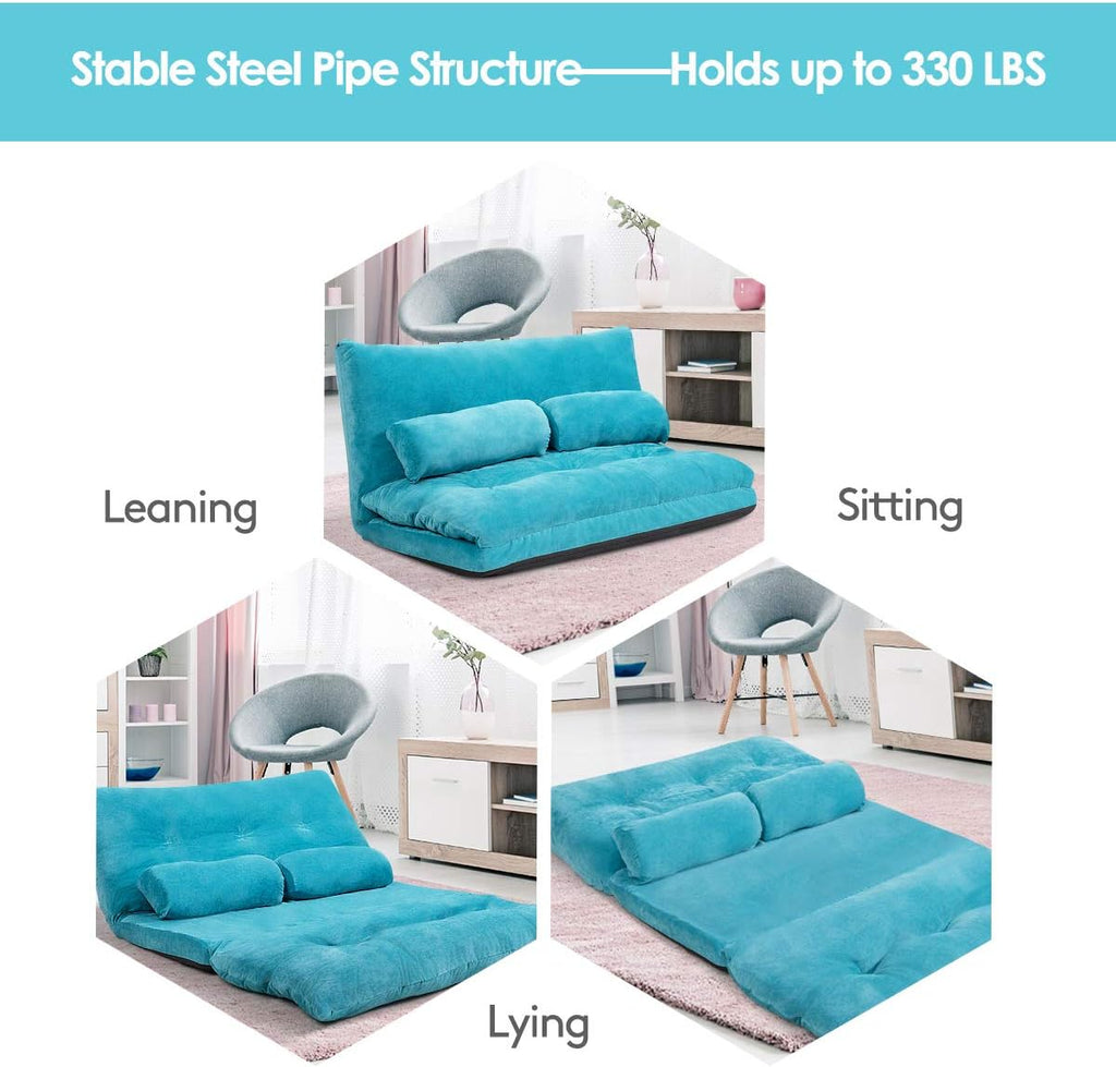 Giantex Adjustable Floor Sofa Couch, Multi-Functional 6-Position Foldable Lazy Sofa Sleeper Bed, Blue, Corduroy, Iron Frame, 70.5' x 42.5' x 7'