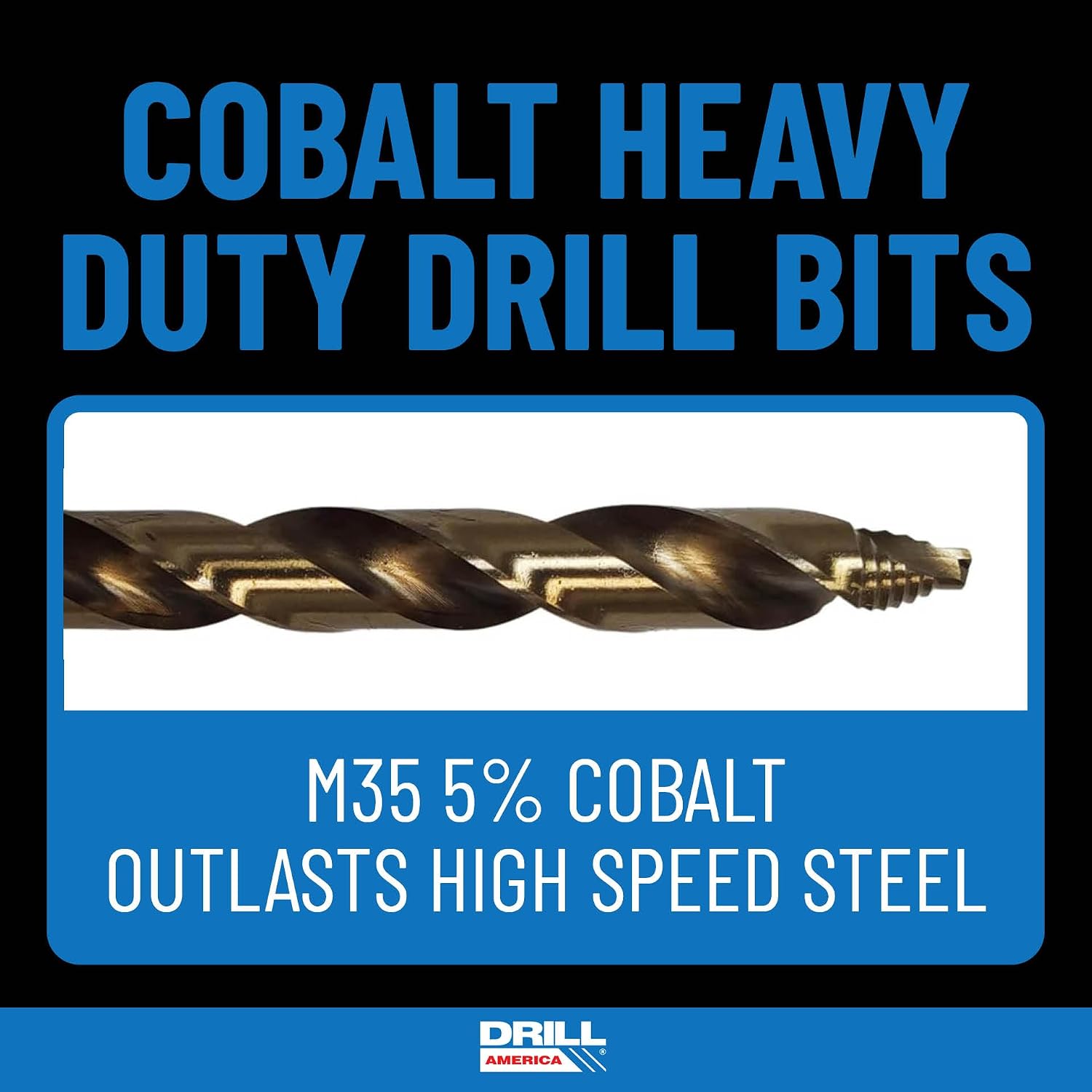 Drill America 29 Piece Cobalt Stepped Point Drill Bit Set in Round Case w/Gold Oxide Finish for Drilling Acrylic, Steel, Hard Metals, Sizes 1/16' to 1/2' x 64ths, GSC Series ZMGSC29J-PC