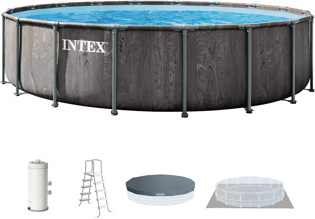 INTEX 26741EP Prism Frame Above Ground Swimming Pool Set: 15ft x 48in – Includes 1000 GPH Cartridge Filter Pump – Removable Ladder – Pool Cover – Ground Cloth