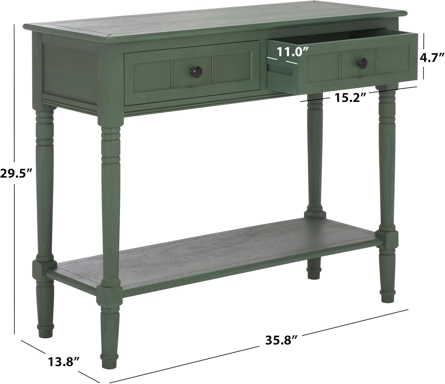 SAFAVIEH Home Collection - Samantha Entryway Console Table, Dusty Green 2-Drawer Storage Sofa Table (AMH5710L)
