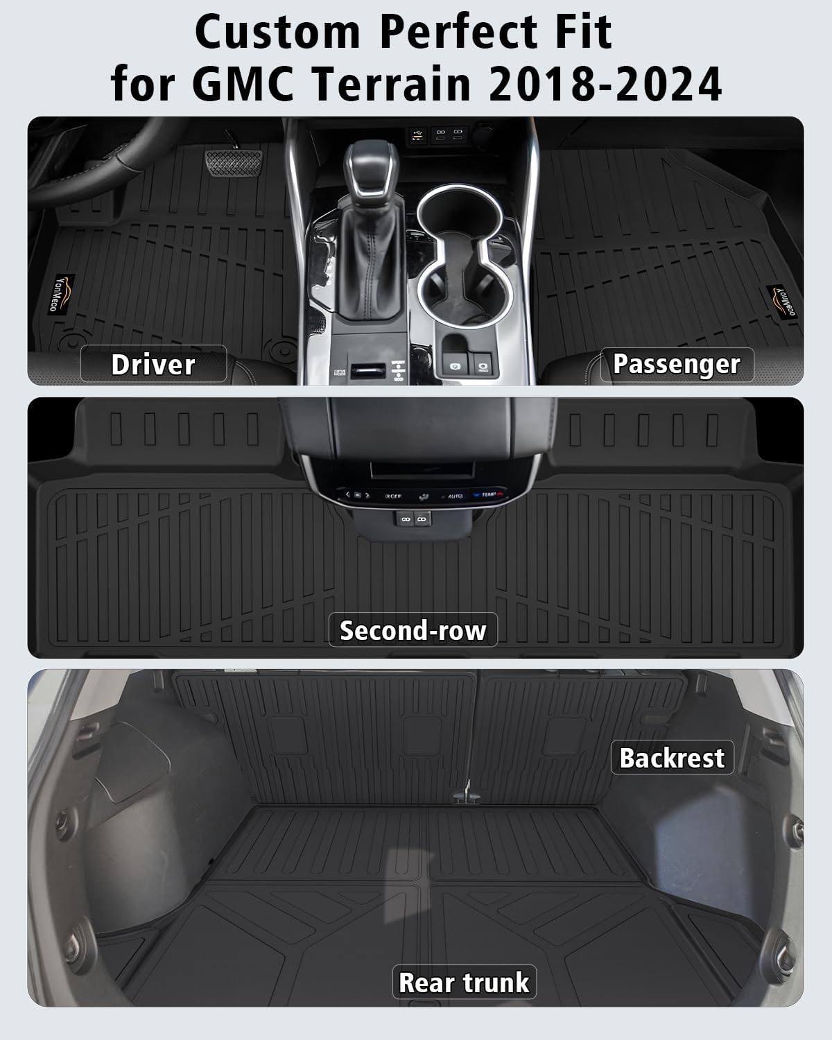 Floor Mats Custom for GMC Terrain 2018-2024 Trunk Mat with Backrest Mat All Weather TPE Full Set Liners Cargo Protector & Door Sill Guards for Terrain Accessories, Black