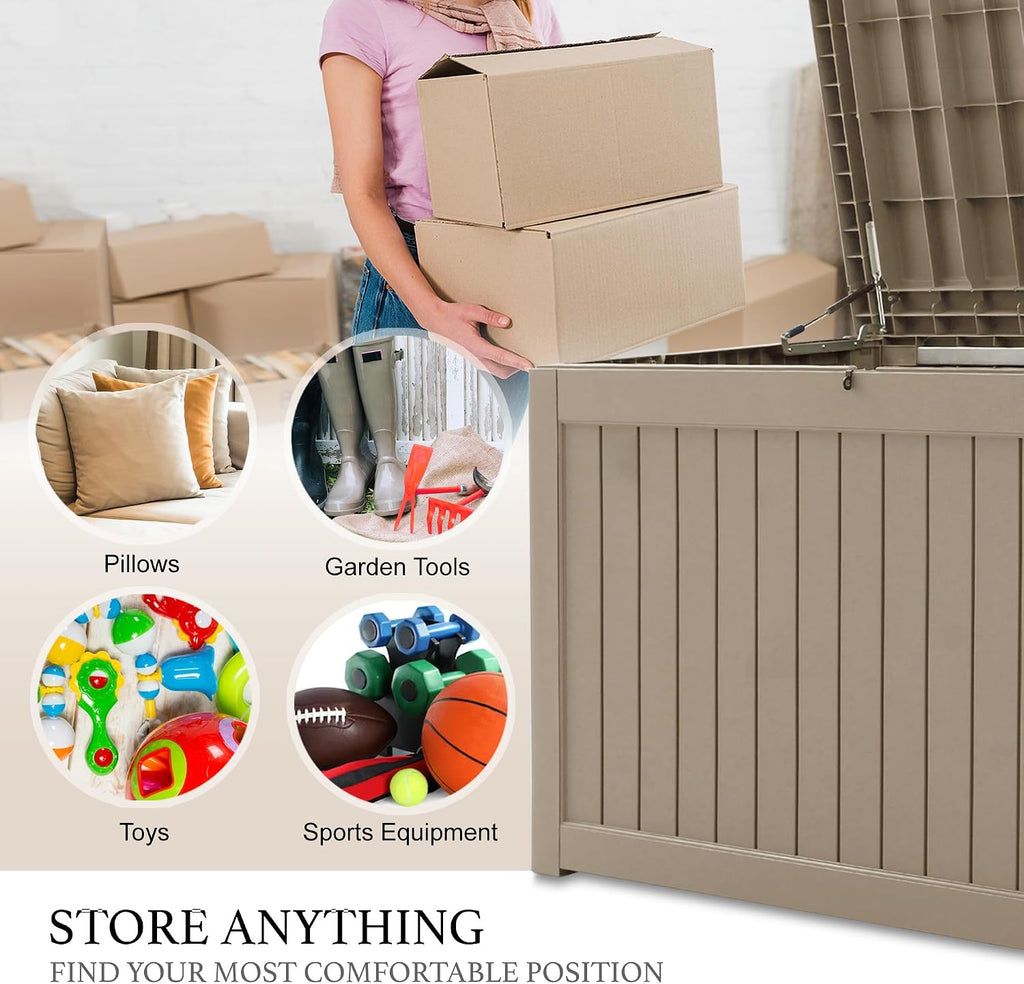 AJP Distributors Outdoor Storage Shed, Large Resin Storage Box, Waterproof and lockable, suitable for garden, patio, garage, backyard storage (Brown, 230gal)