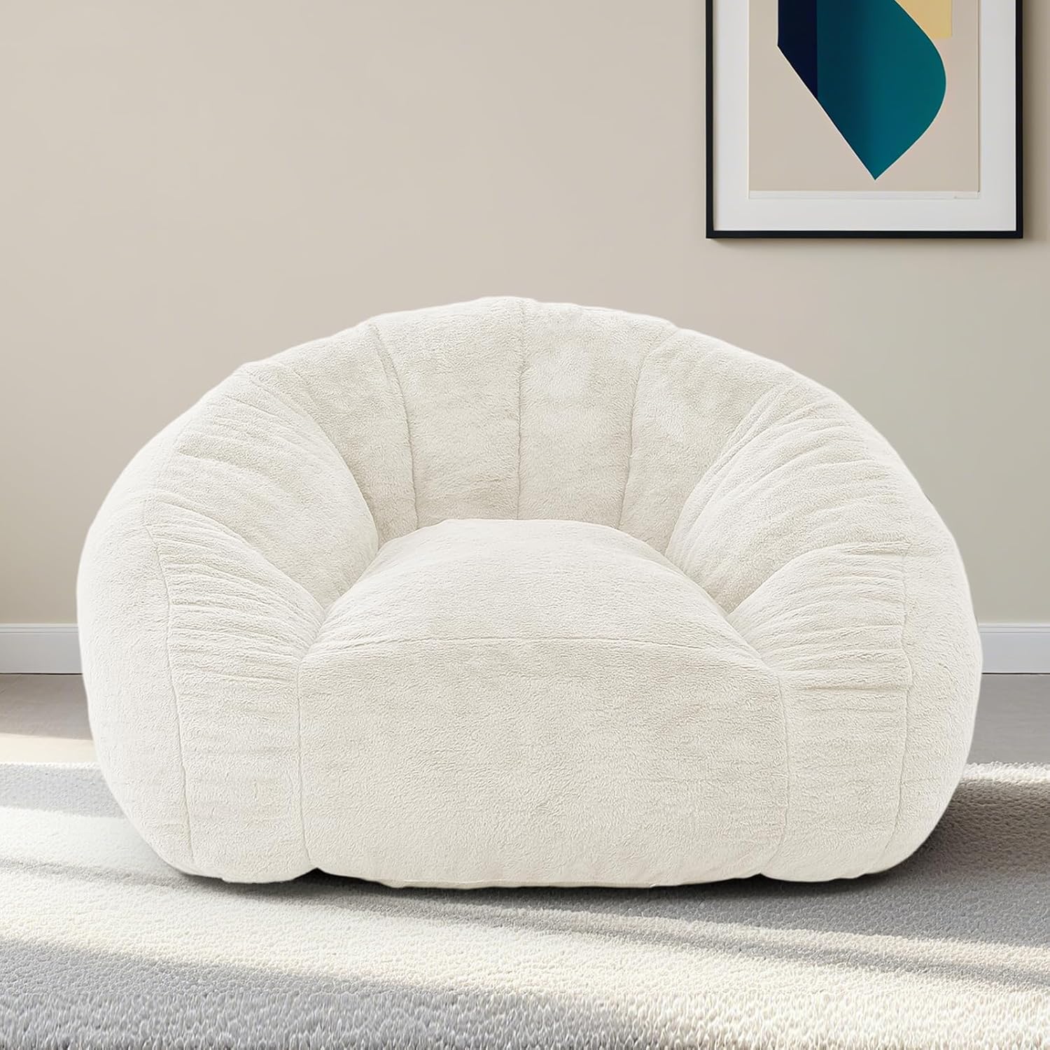 Bean Bag Chair for Adults, Soft Faux Fur Giant Beanbag Chairs, Oversized Cozy Bean Bag Couch Large Reading Chair, Comfy Bean Bag Sofa for Living Room, Bedroom & Dorm, Beige