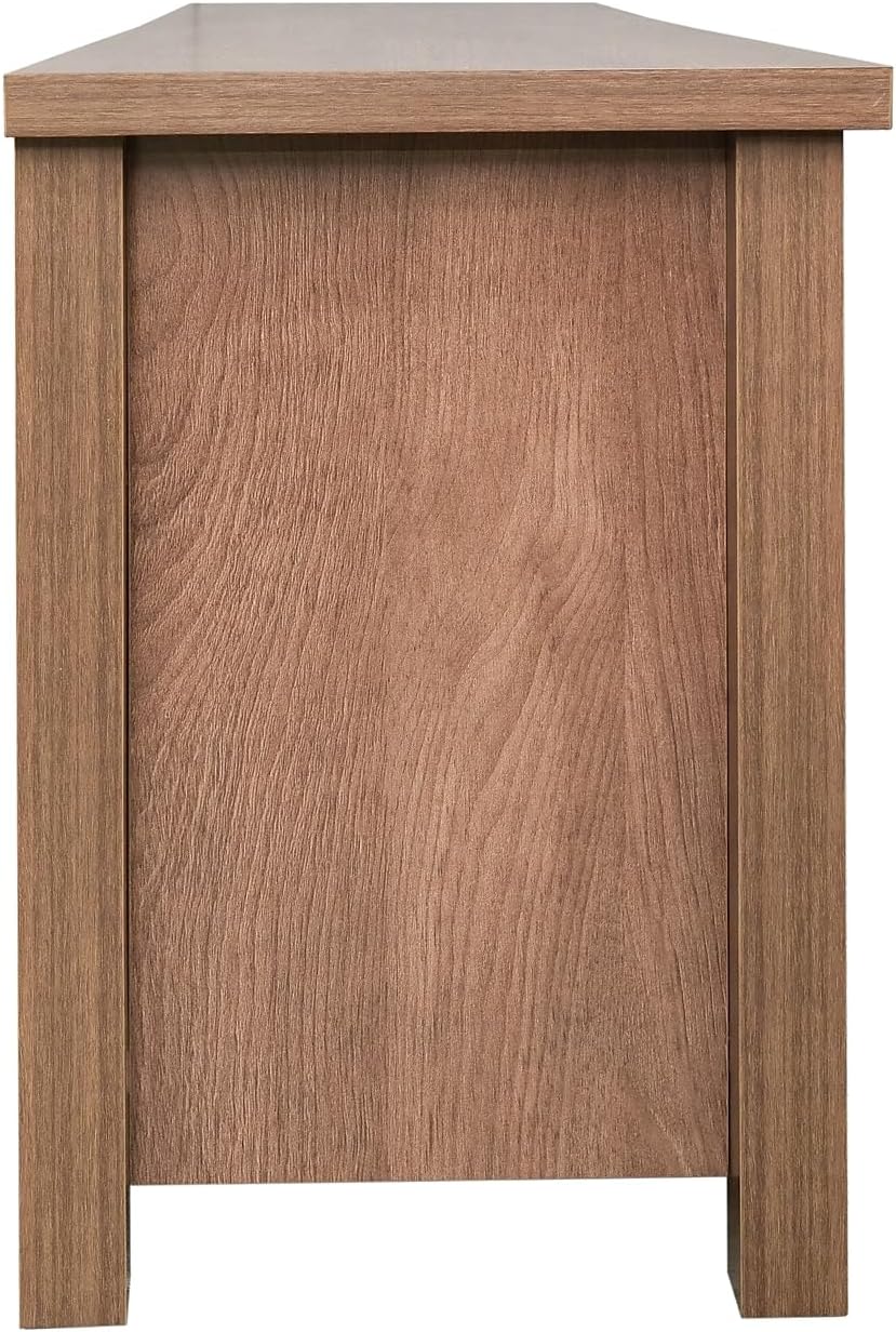 Flash Furniture Sheffield TV Stand for up to 80' TVs - Modern Walnut Finish & Full Glass Doors - 65' Engineered Wood Frame - 3 Height Adjustable Shelves