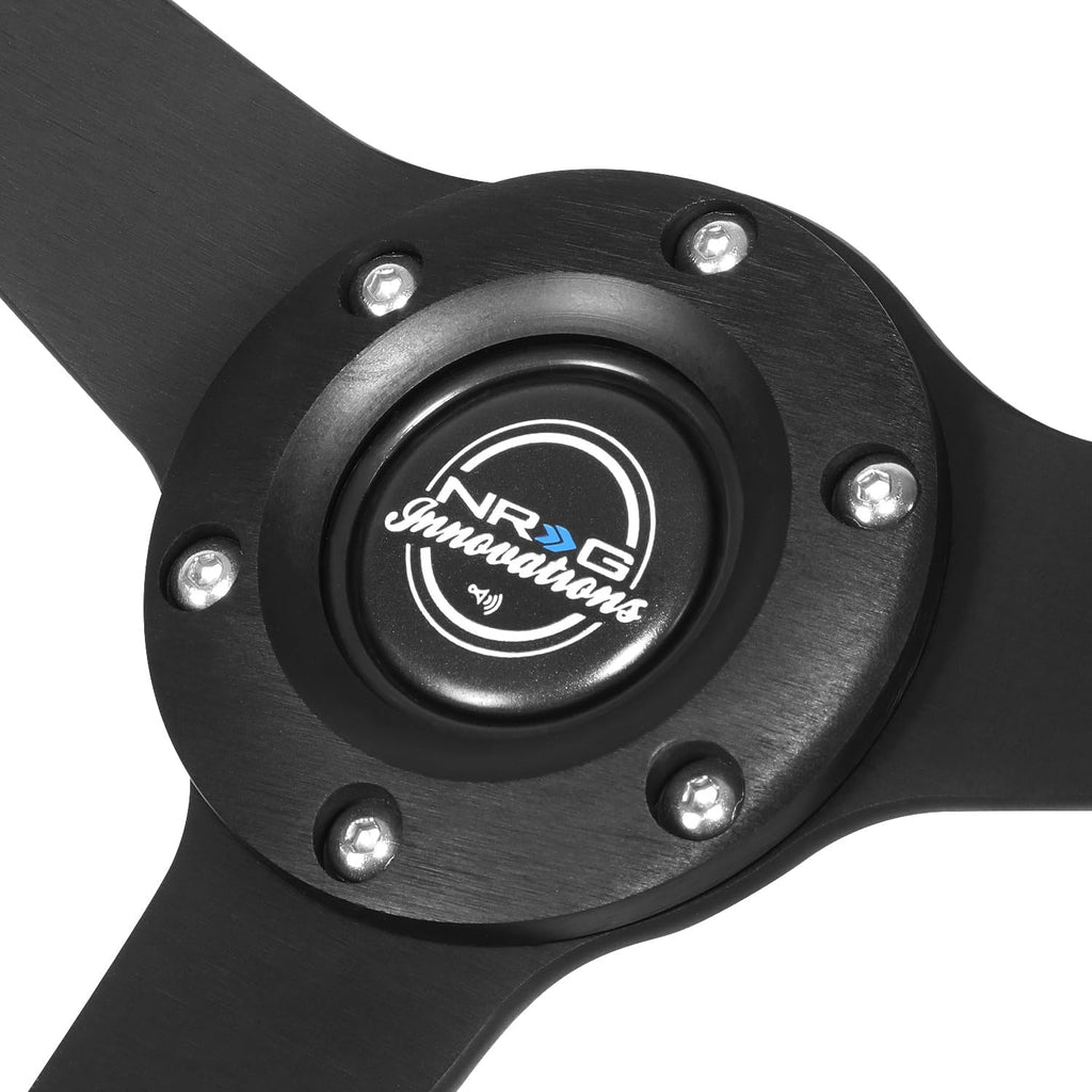 NRG Innovations RST-037MB-BGD-R 350mm Sport Steering Wheel (1.5' deep) Perforated Leather with Goal Digger Black stitching in front - Matte Black Solid Spokes