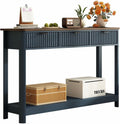 RUSTOWN Fluted Wood Console Table with 3 Drawers, 47.2' Modern Farmhouse Sofa Table & Entryway Table with Open Storage Shelf, Narrow Hallway Table for Living Room, Foyer and Hallway (Navy Blue)