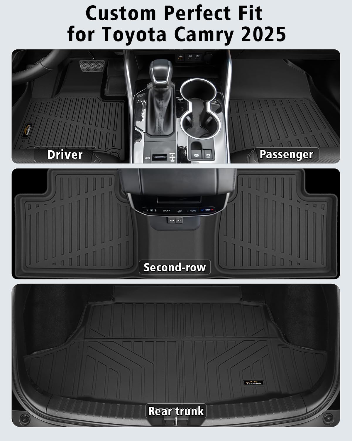 Floor Mats & Trunk Mat Custom Fit for Toyota Camry 2025 (Include Hybrid) All Weather TPE Rubber Cargo Liner Anti-Slip Full Set Automotive Floor Liners for Camry Accessories