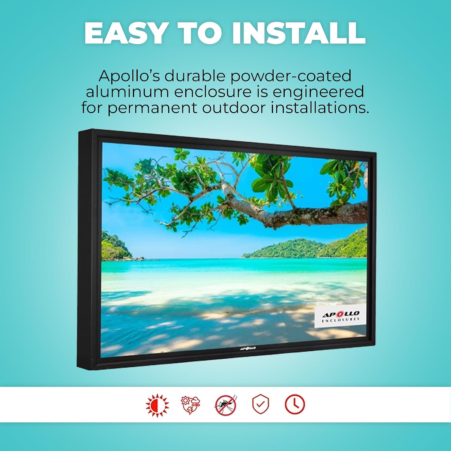 Apollo Enclosures 43 Inch Outdoor TV Enclosure Weatherproof for 39–43 Inch TVs - Direct Sun Outdoor TV Protector with Anti-Glare Safety Glass - Front-Cover Airflow for Direct Sun Protection
