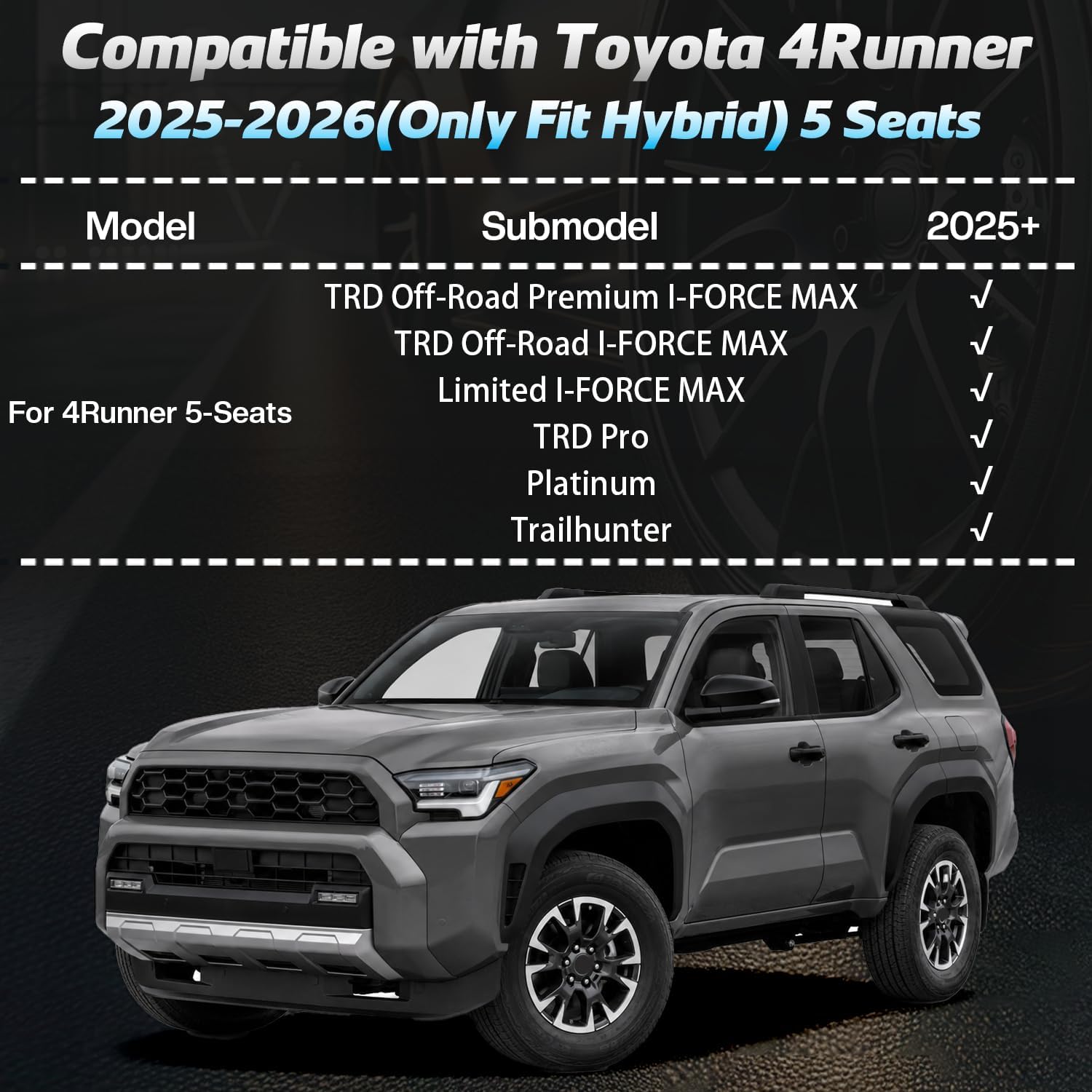 Floor Mats Compatible with Toyota 4Runner 2025 2026(Only Hybrid),All Weather Protection Duarble TPE Cargo Liner with Backrest Mats Accessories Compatible with Toyota 4Runner 2025 2026(Only Hybrid)