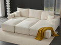 Gericco 113' Modular Sectional Couch, Cloud Boneless Sofa with Deep Seats, Upholstered Corduroy Sofa Bed with Loung Chaise, 3-Seater Couches for Living Room, No Assembly Required, Beige