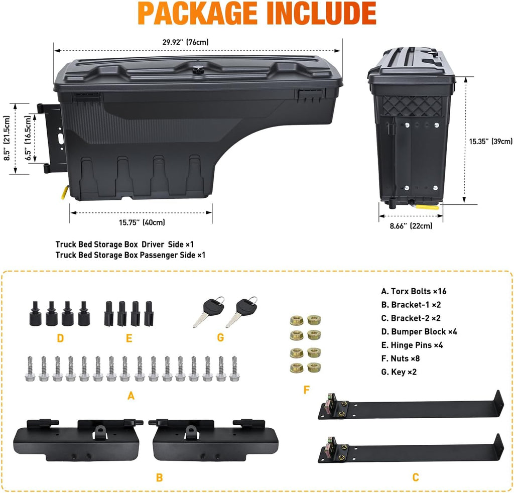 Nilight Truck Bed Tool Box Driver Side & Passenger Side Truck Tool Box Fit for Ford F-150 1999-2014 ABS Swing Case Truck Bed Storage Box with Lockable Lid Waterproof Wheel Well Toolbox Black
