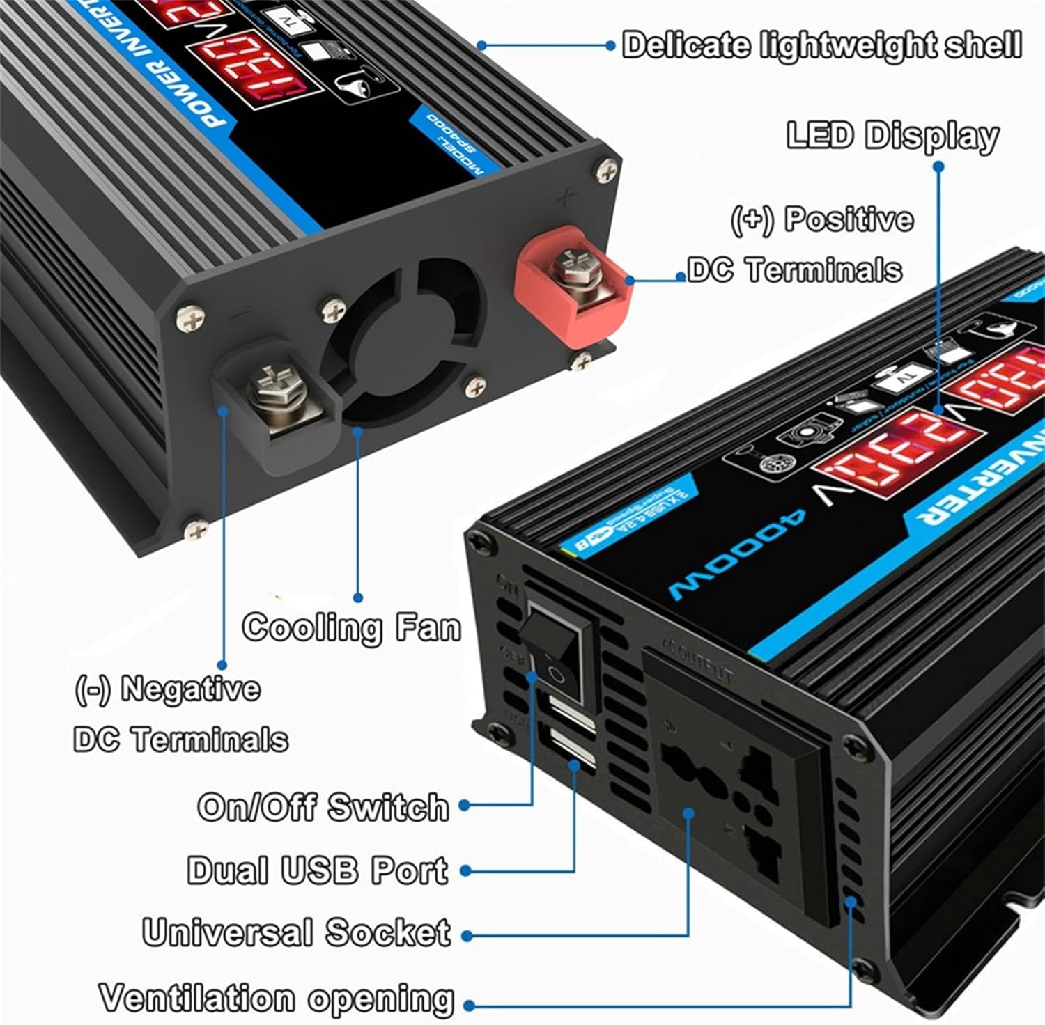 4000W 12V to 110V/220V Inverter Controller Solar Panel Kit 30A Controller + 18w12v Solar Panel Solar System Combo Solar Generator Home Grid System(Black,12V-110V)
