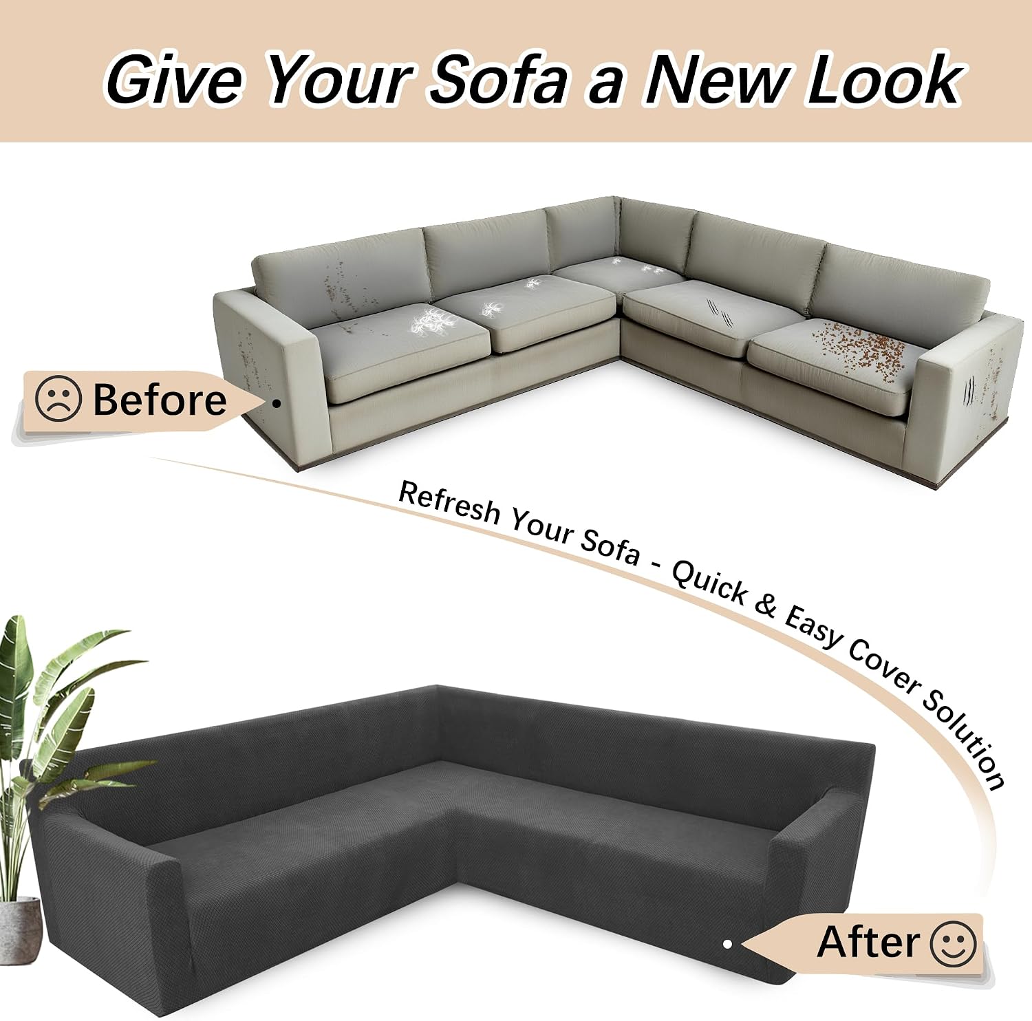 Arfntevss Stretch Sectional Couch Covers L Shaped Corner Sectional Sofa Cover Washable Jacquard Soft Fleece U Shape Sofa Slipcovers Anti Slip Furniture Protector for Dogs Pets (Medium, Dark Gray)