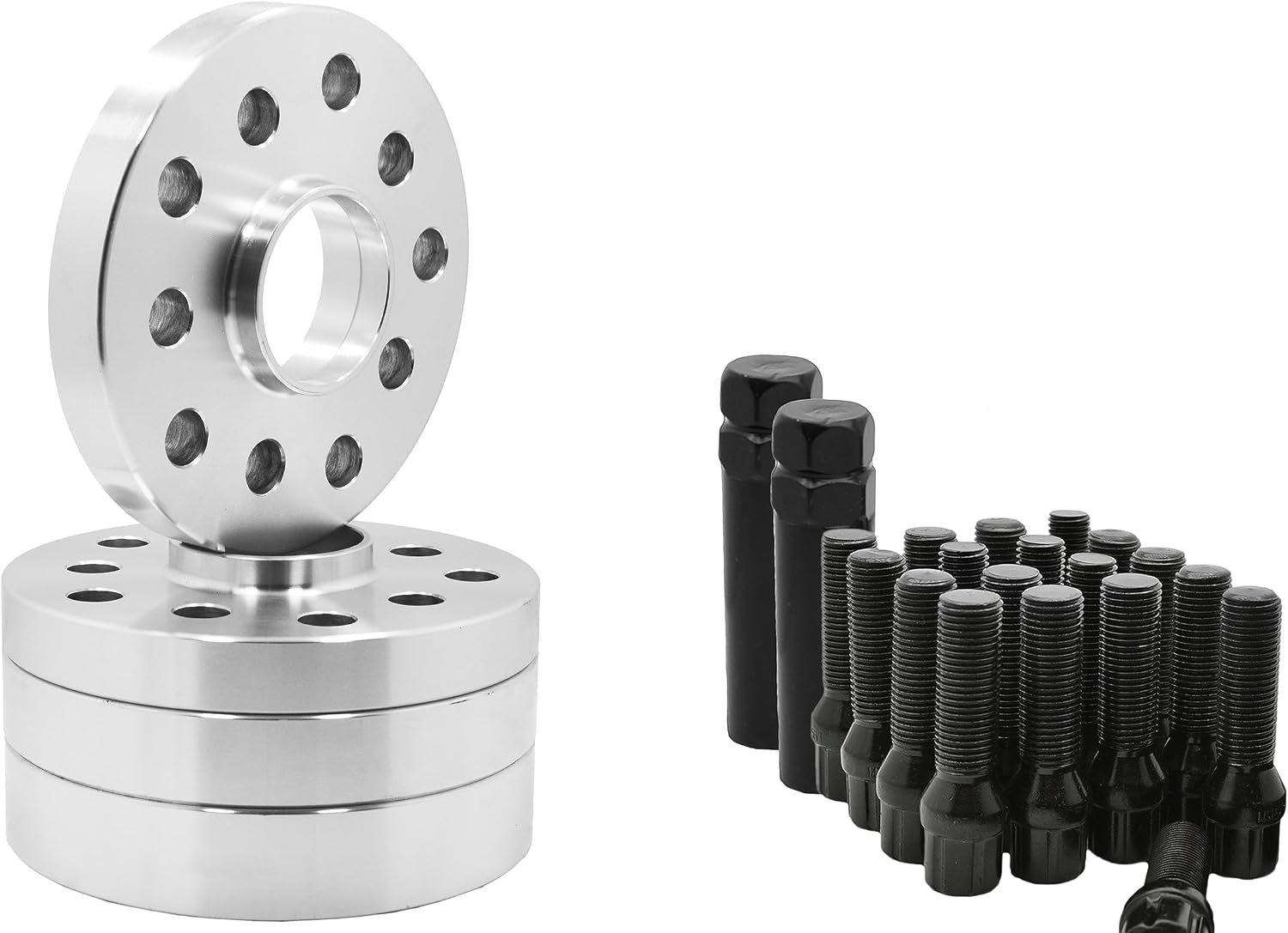 4 Pc 5x112 MM Hub Centric 20 MM & 25 MM Wheel Spacers 66.6 Wheel Bore + Black M14x1.5 Conical Spline Tuner Bolts Aftermarket Wheels Works with Audi 2009 + A4 A5 A6 A7 A8 S4 S5 S6 S7