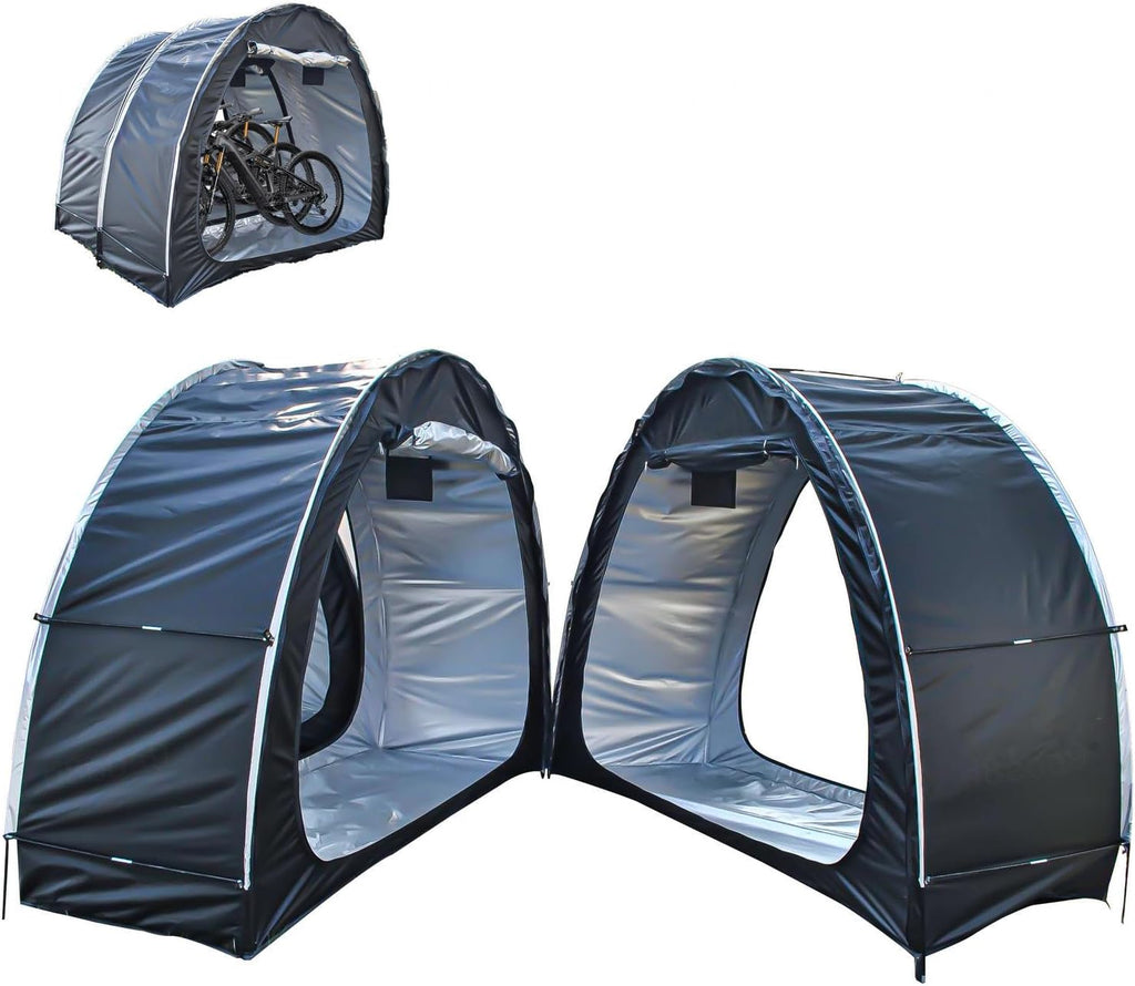 2 PCS Bicycle Tent Can Be Spliced Small Shed Outdoor Storage with Double Doors for 2-5 Bikes Bike Storage Shed,Black