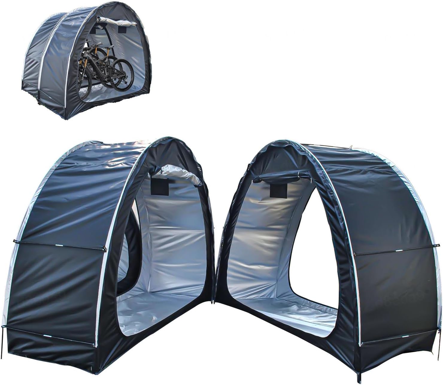 2 PCS Bicycle Tent Can Be Spliced Small Shed Outdoor Storage with Double Doors for 2-5 Bikes Bike Storage Shed,Black