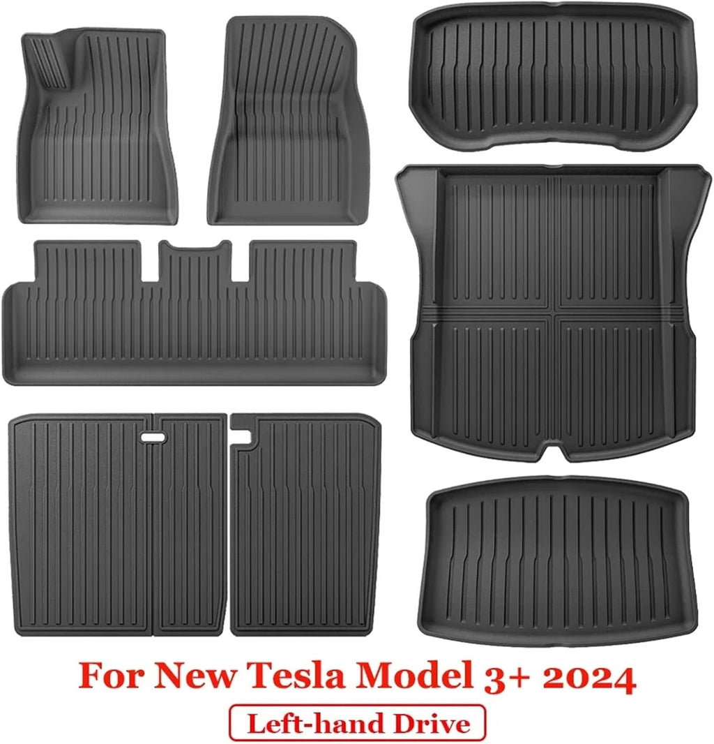 for 2024 2025 Tesla Model 3 Highland Floor Mats TPE All Weather Front Rear Cargo Liner Mat Waterproof Anti-Slip Accessories(2024 M3 8PCS LHD)