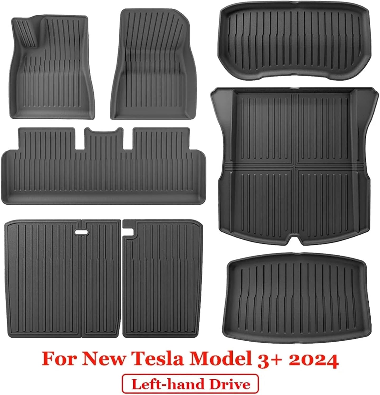 for 2024 2025 Tesla Model 3 Highland Floor Mats TPE All Weather Front Rear Cargo Liner Mat Waterproof Anti-Slip Accessories(2024 M3 8PCS LHD)