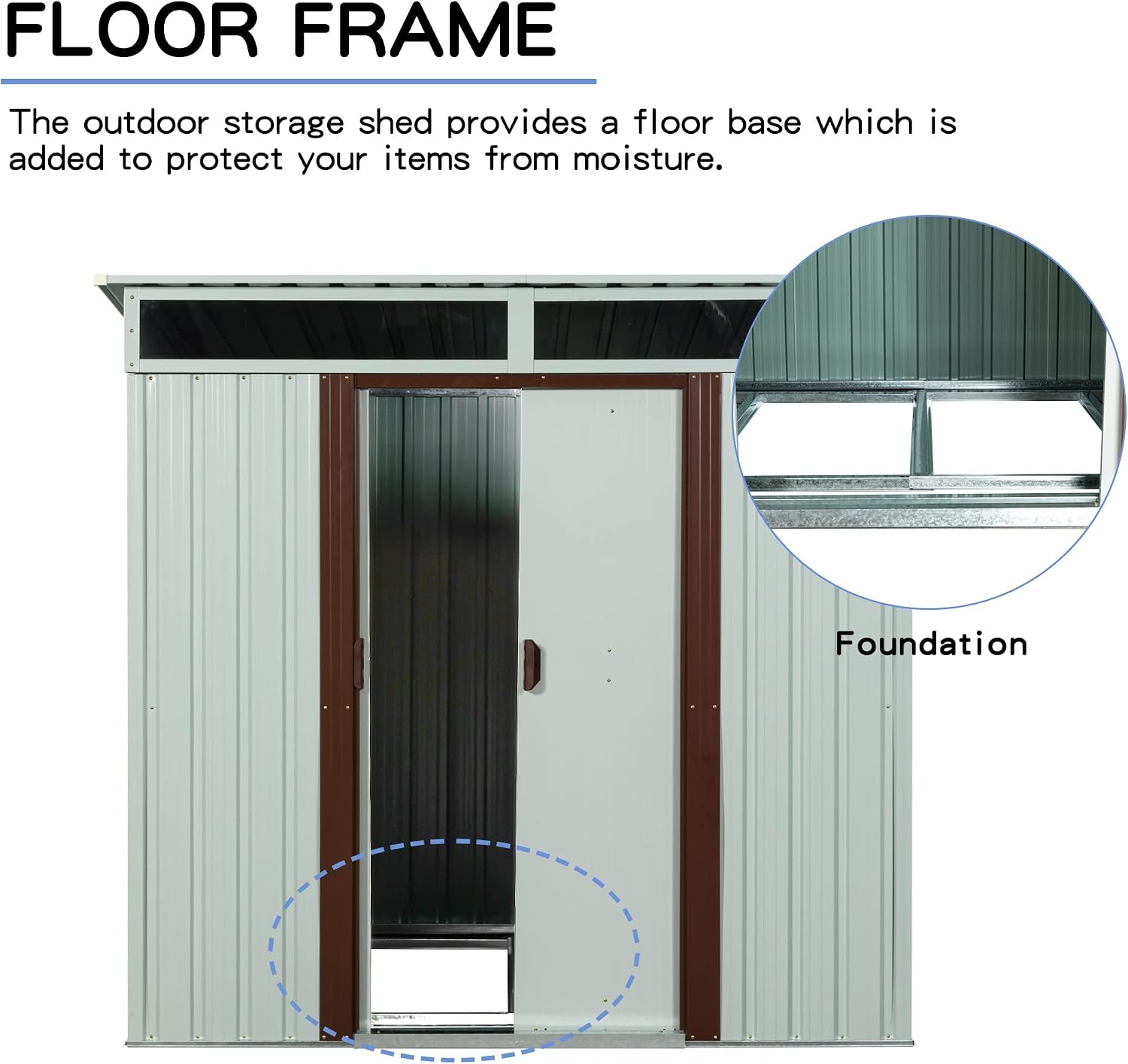6.4 x 5ft Outdoor Metal Storage Shed，with Lockable Doors, Floor Frame, Sun Protection, Waterproof Tool Storage Shed for Patio, Lawn,Backyard (White-6.4 x 5ft)