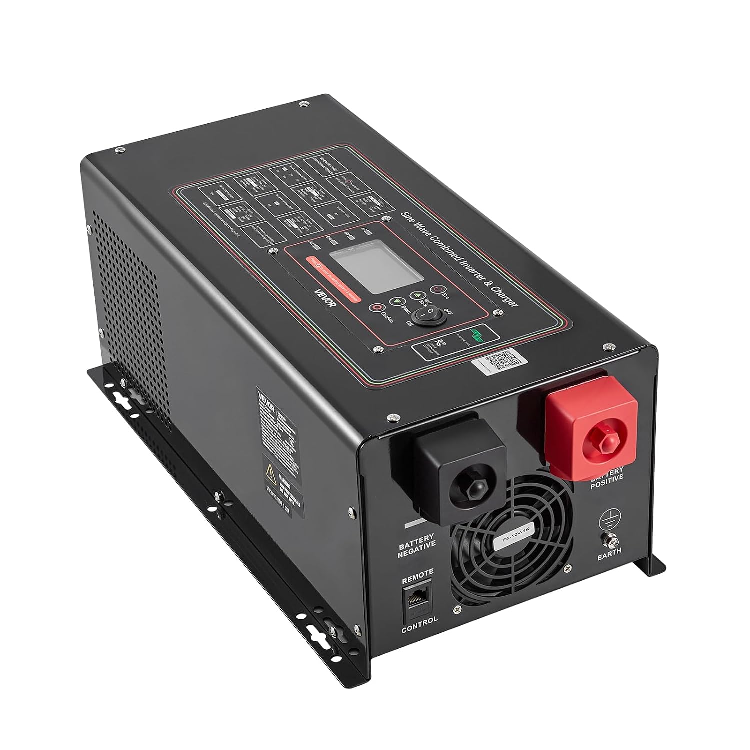 VEVOR Pure Sine Wave Inverter Charger, 3000W, DC 12V to AC 120V Power Inverter with LCD Display, Remote Control, Low Frequency, for RV Camper Home, Compatible with 12V LiFePO4 and Lithium Batteries
