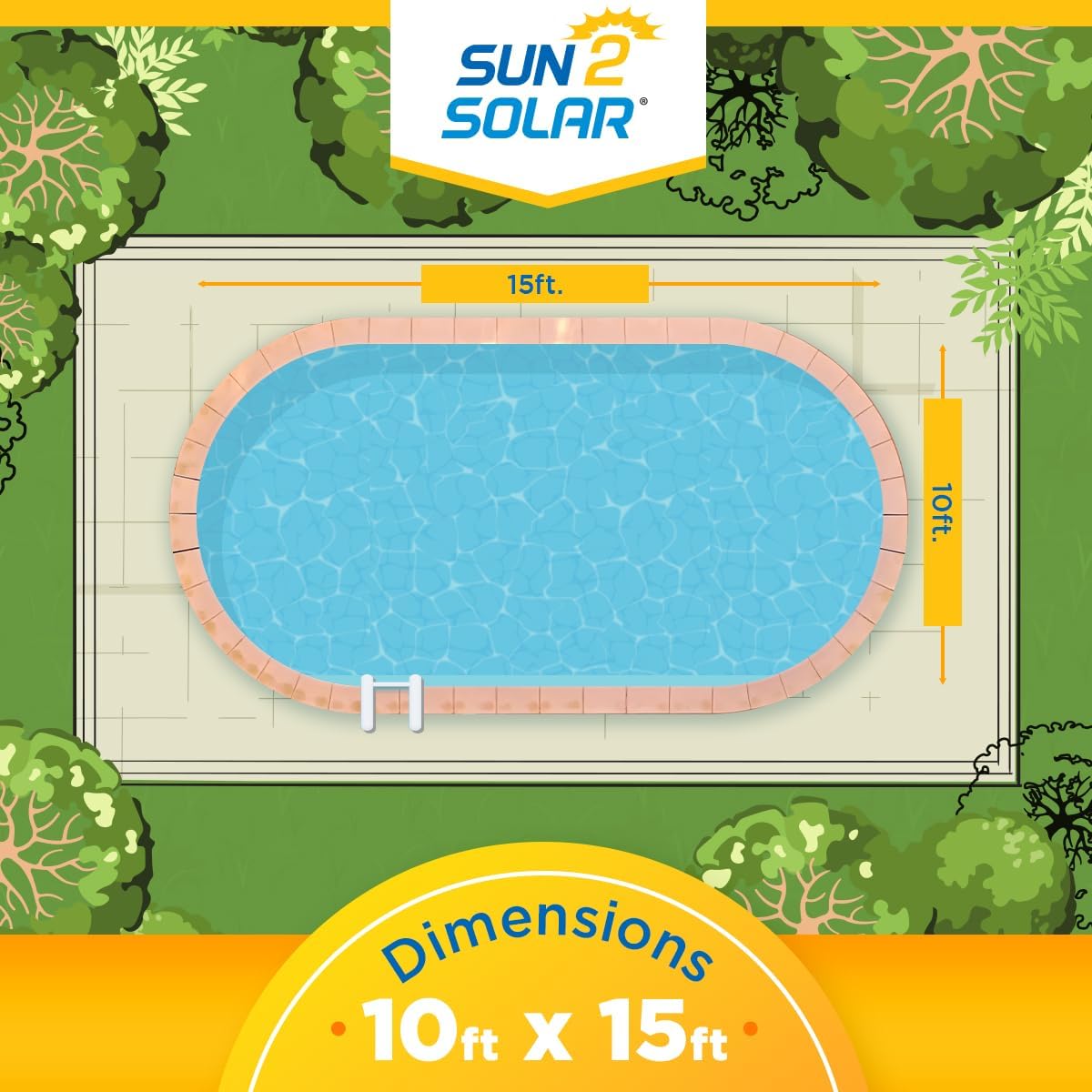 Sun2Solar Blue 10 ft x 15 ft Oval Pool Solar Cover | 16 Mil | Heat Retaining | Thermal Heating Blanket for Inground & Above Ground Swimming Pools | 1600 Series Includes 6-Pack of Heavy-Duty Grommets