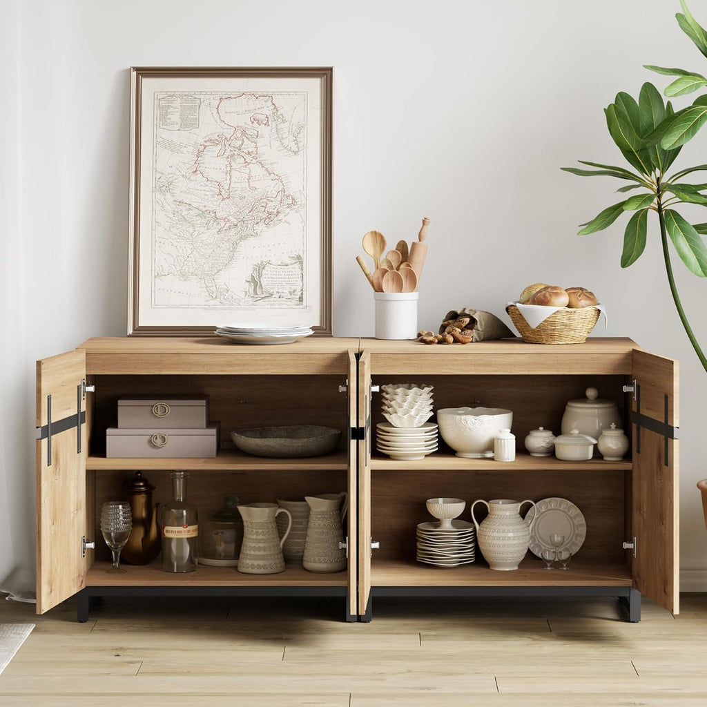 WAMPAT Modern TV Stand for TVs up to 120 Inches, 4-in-1 Media Console with 6 Drawers and Adjustable Shelves, Entertainment Center for Living Room or Bedroom, Oak